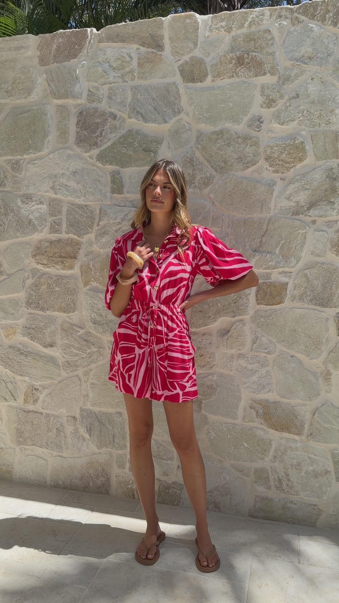 Load video: Dayna Playsuit - Red / Pink Print - Billy J