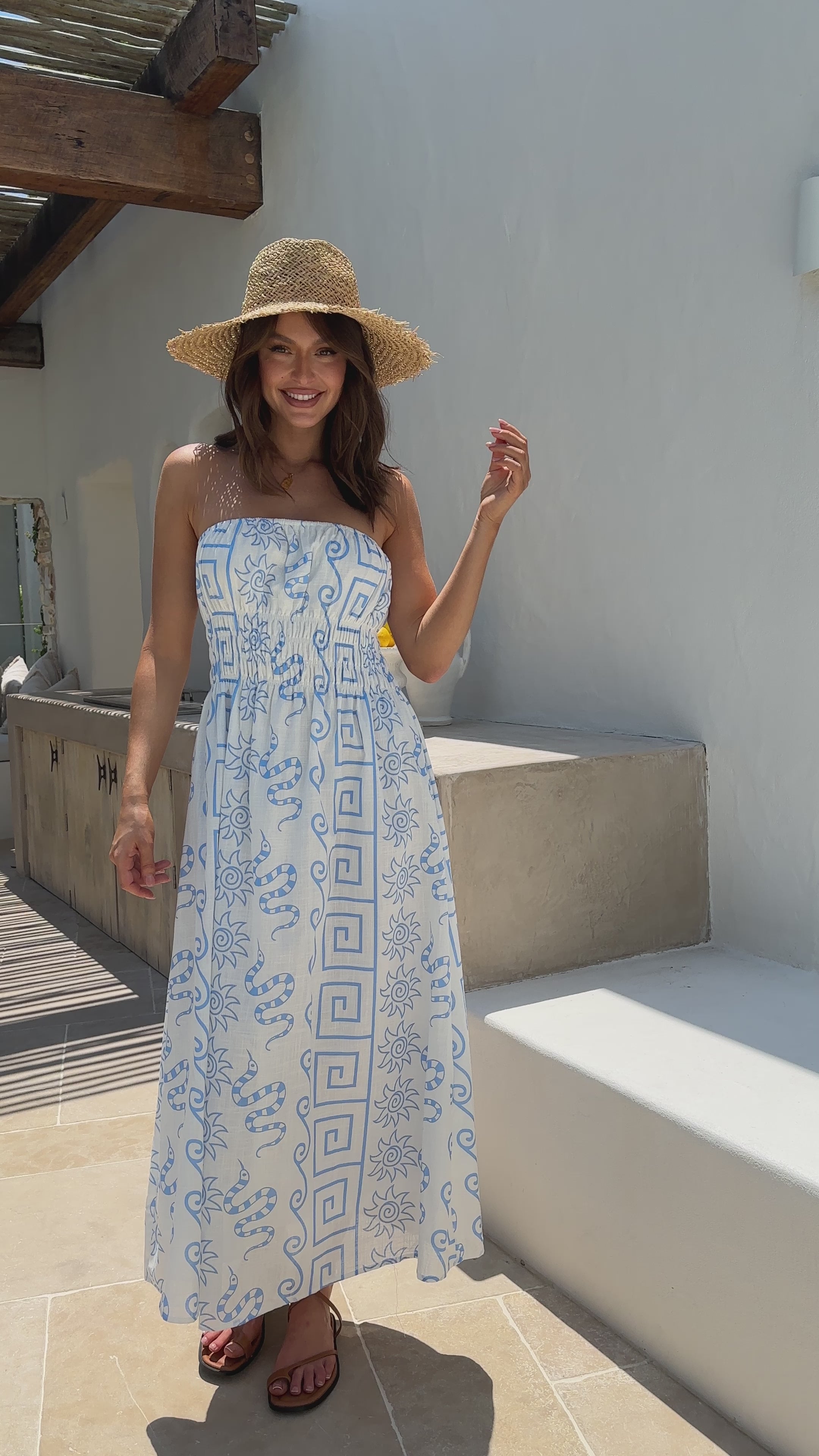 Marlia Maxi Dress - White/Blue