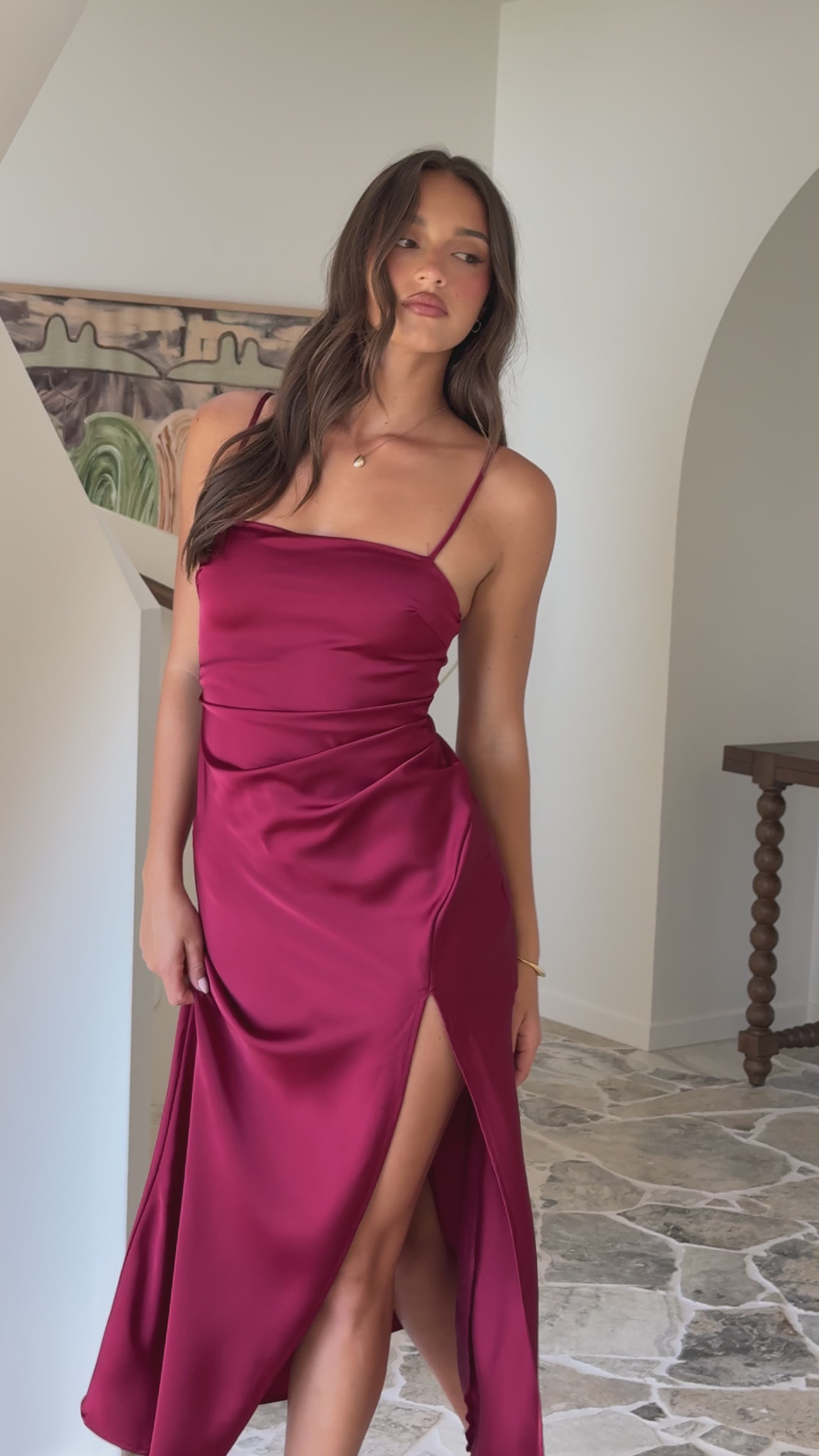 Load video: Ilana Maxi Dress - Wine - Billy J