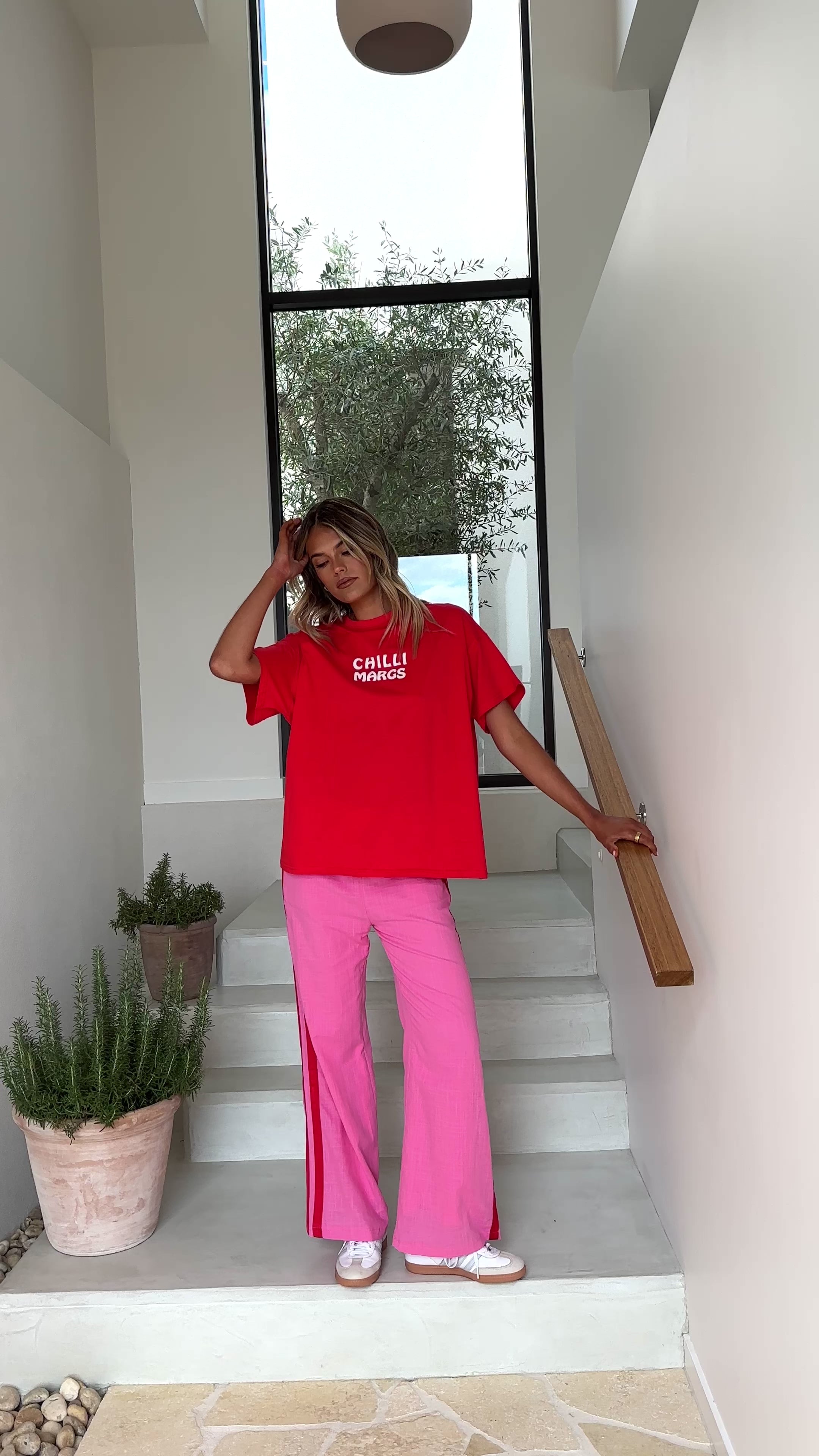 Chilli Margs Top & Pants Set - Red/Pink