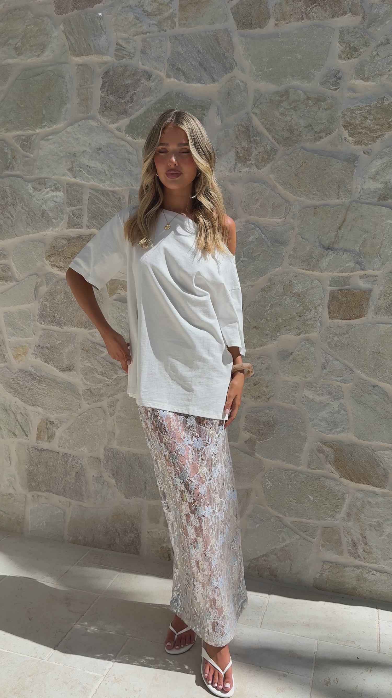 Makaila Sheer Maxi Skirt - Blue Lace/Sequin - Billy J
