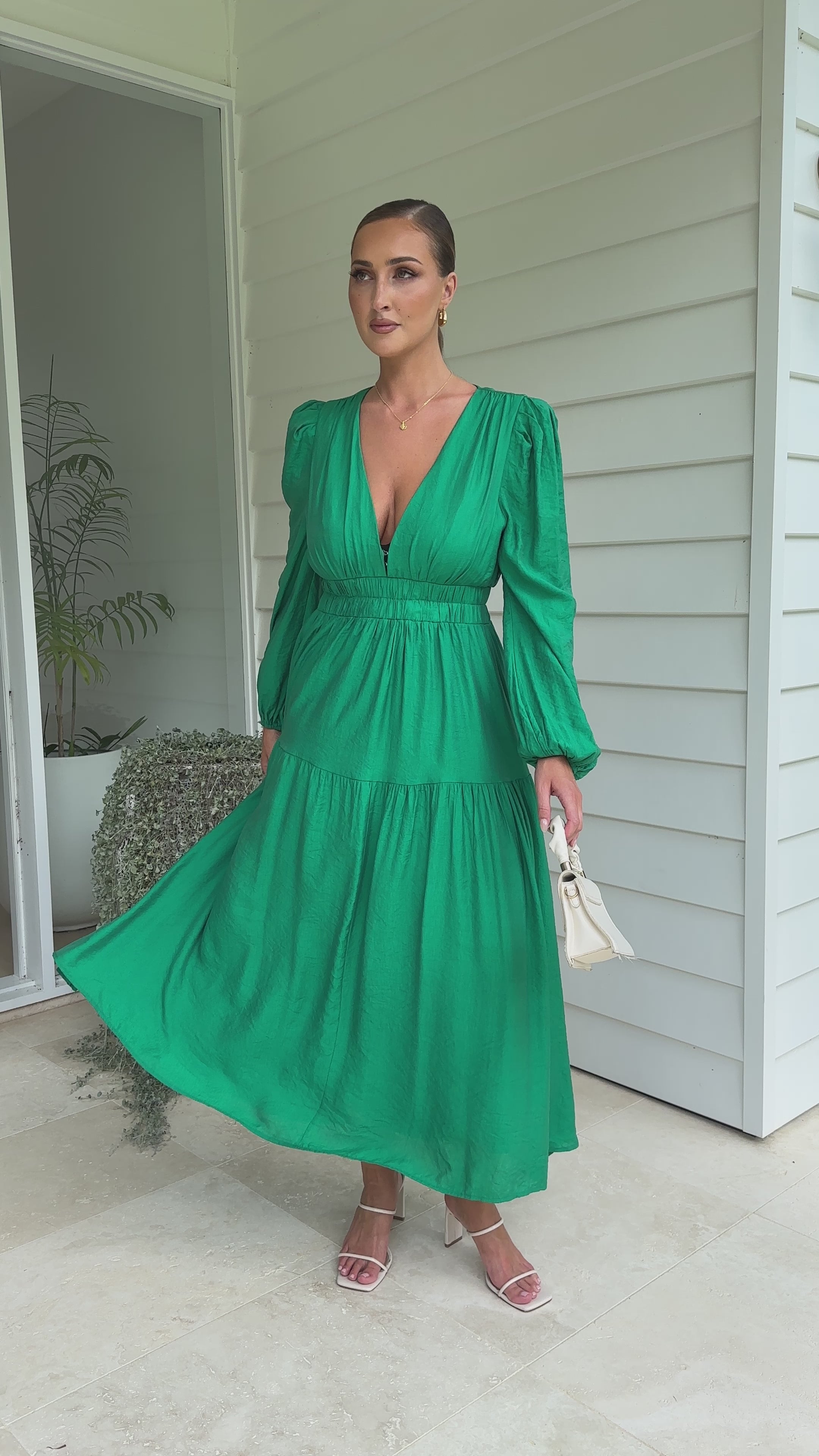 Erin Long Sleeve Midi Dress - Emerald