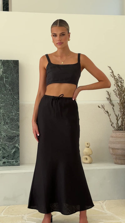 Load and play video in Gallery viewer, Amani Linen Skirt - Black
