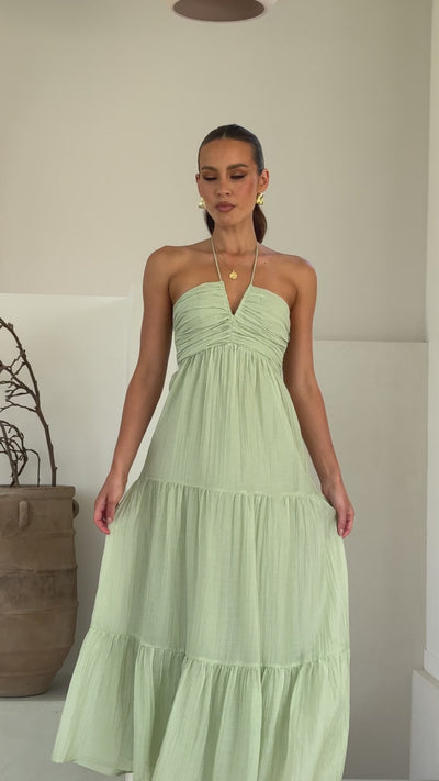 Load and play video in Gallery viewer, Taffeta Maxi Dress - Sage
