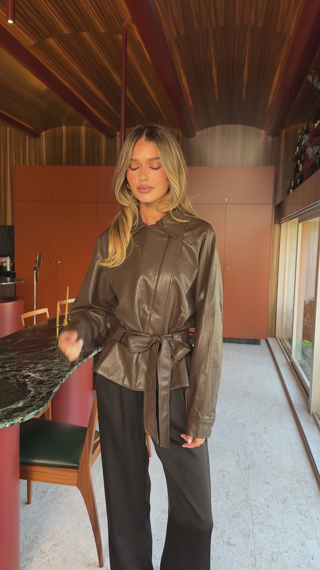 Marzia Tie Waist Jacket - Brown - Billy J