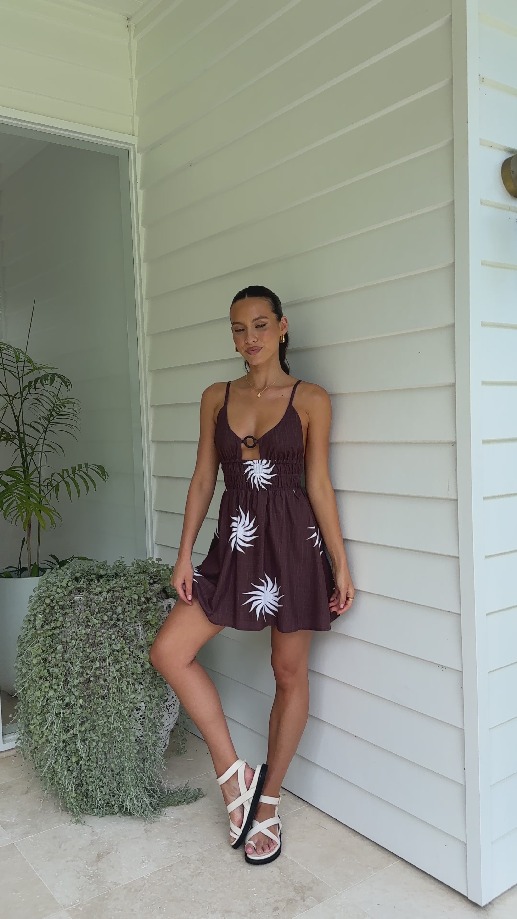 Talia Mini Dress - Choc/Creme Sun Print