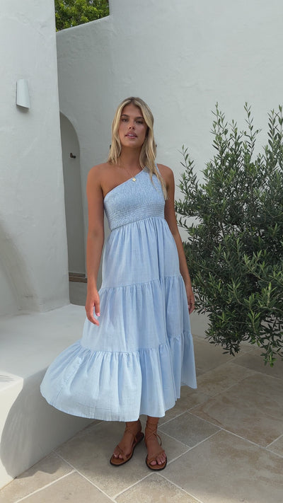 Load and play video in Gallery viewer, Avery Midi Dress - Light Blue
