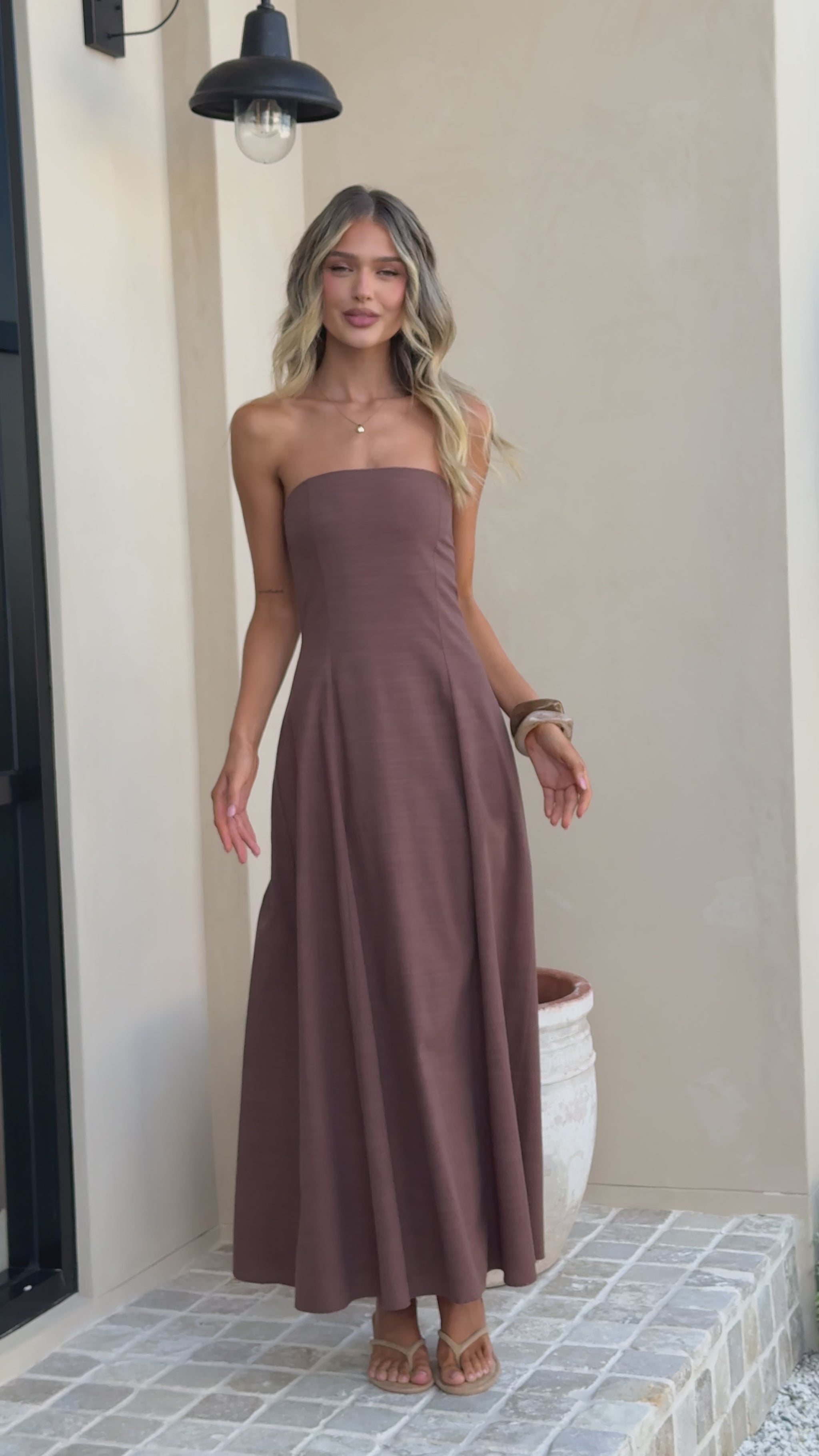 Astrid Strapless Maxi Dress - Chocolate - Billy J