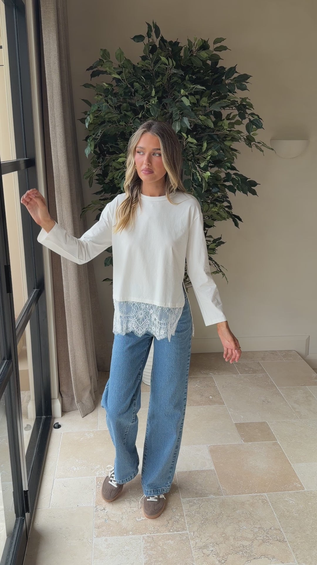 Alina Lace Trim Top - White - Billy J