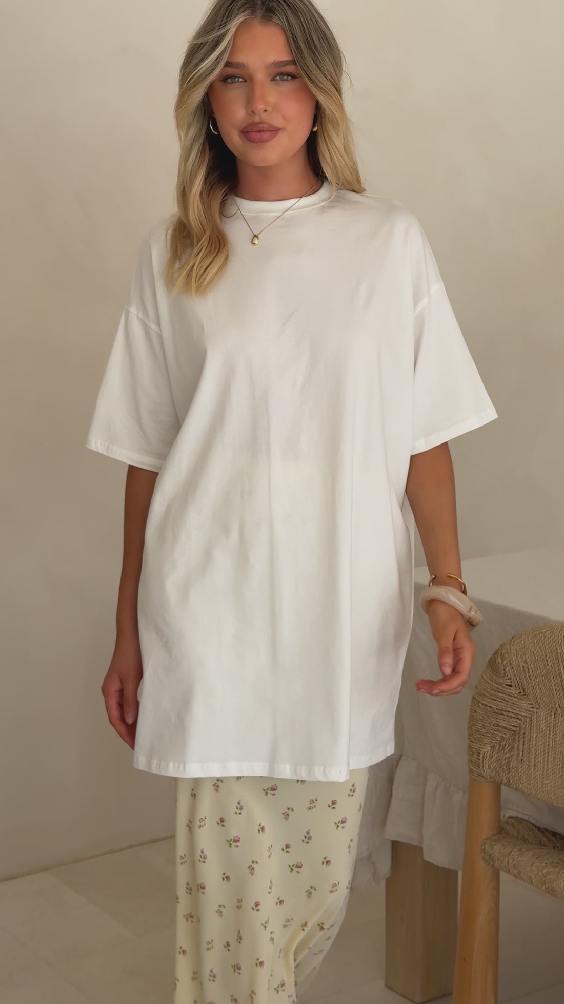 Yumi Oversized Tee and Sheer Skirt Set - White/Yellow Floral - Billy J