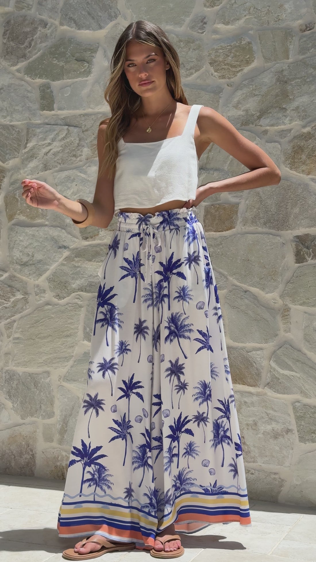 Avery Wide Leg Pants - Blue Palm - Billy J