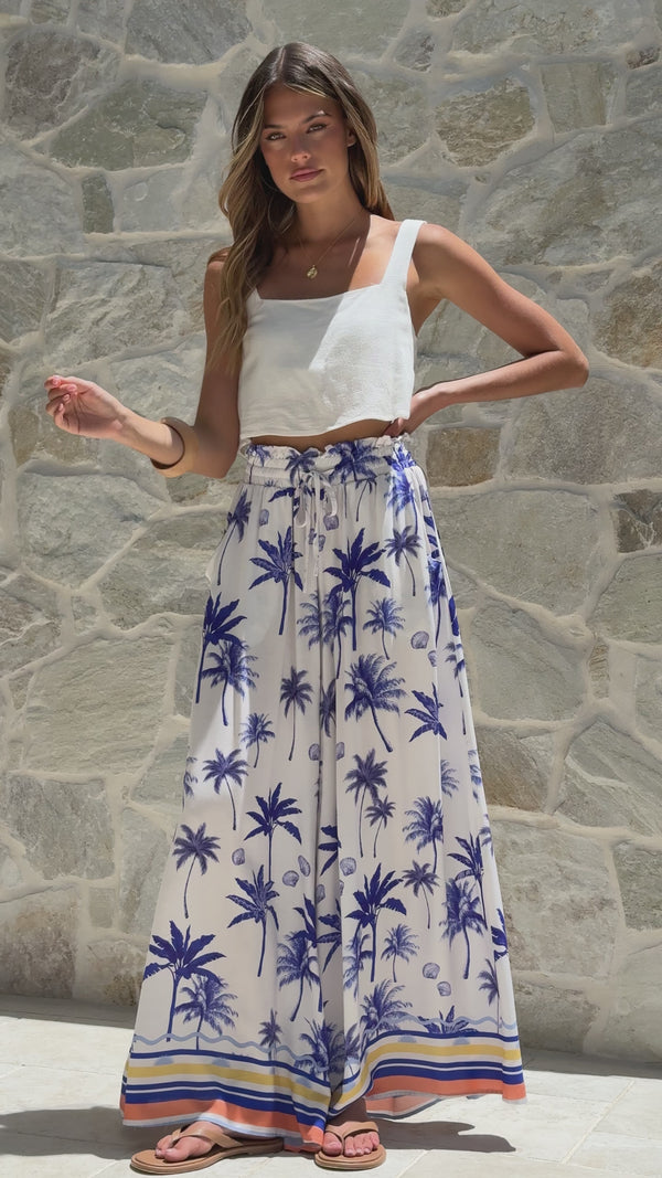 Avery Wide Leg Pants - Blue Palm - Billy J