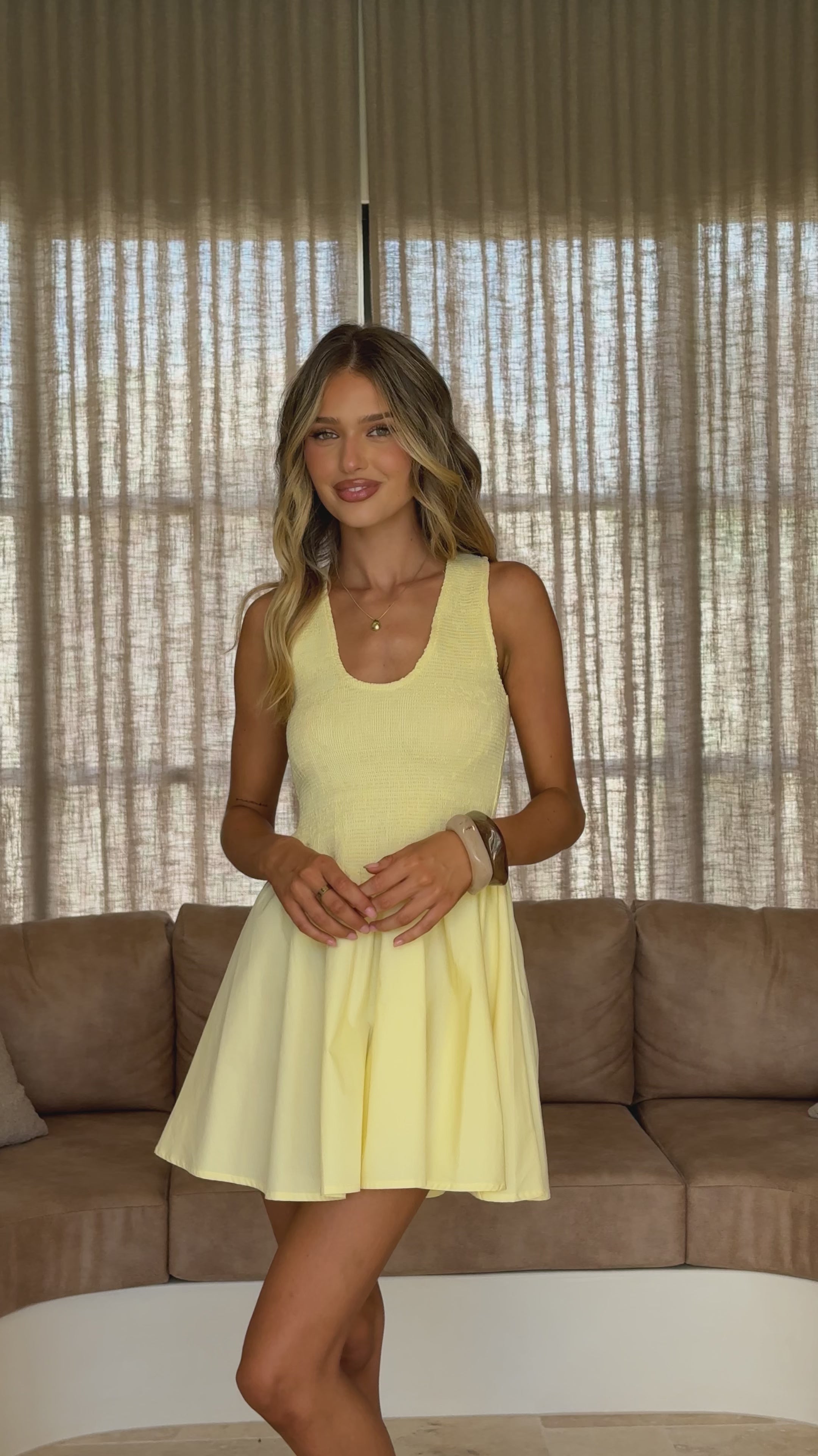 Load video: Amira Mini Dress - Yellow - Billy J