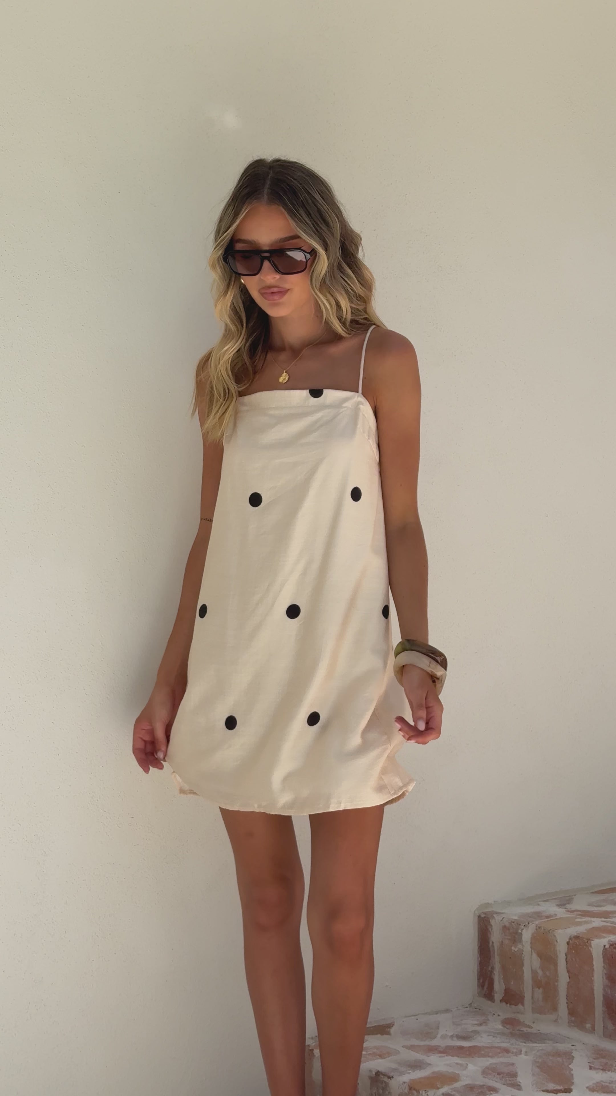 Load video: Nalu Mini Dress - Cream Polka - Billy J