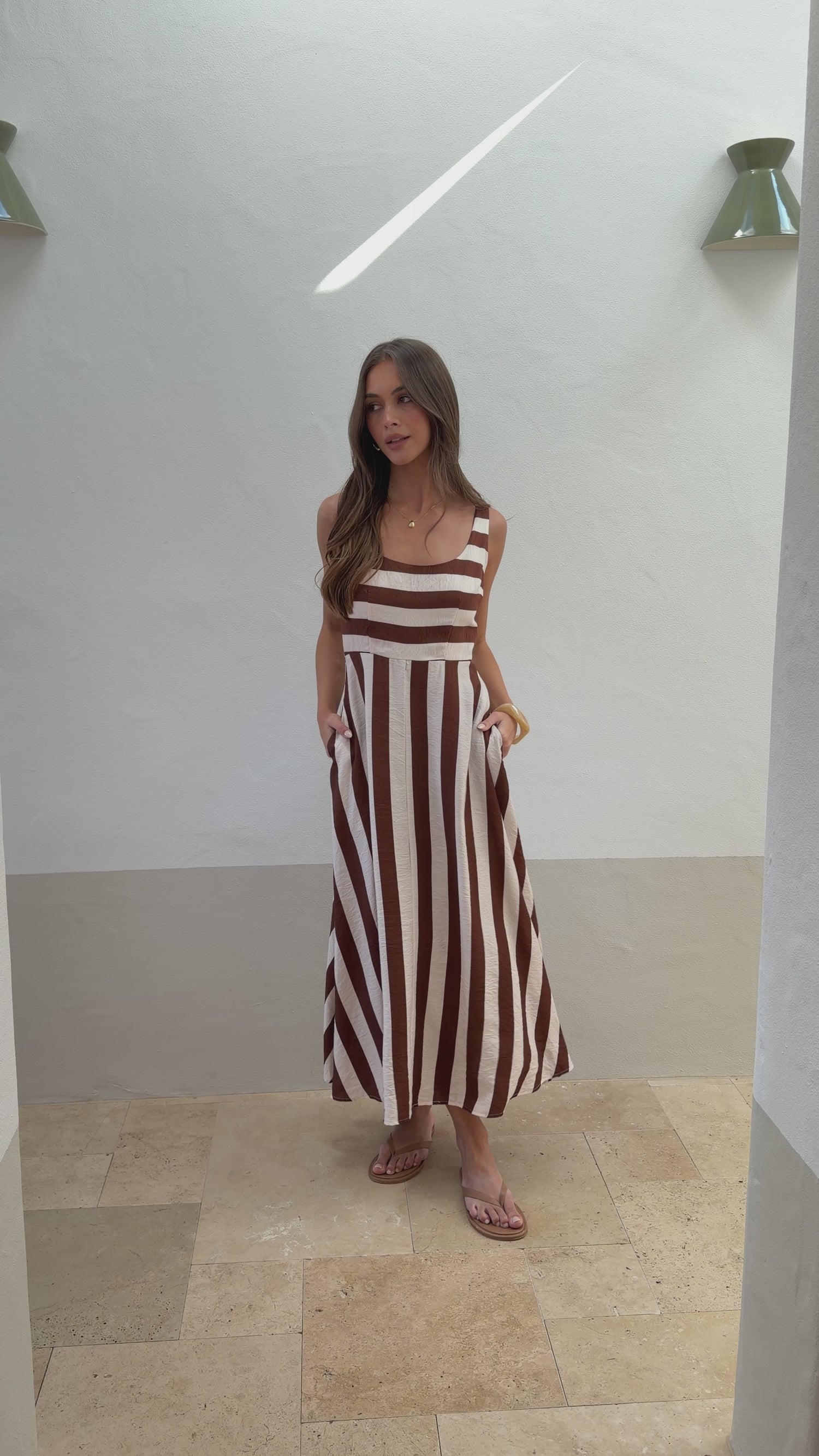 Kelani Midi Dress - Brown Stripe - Billy J