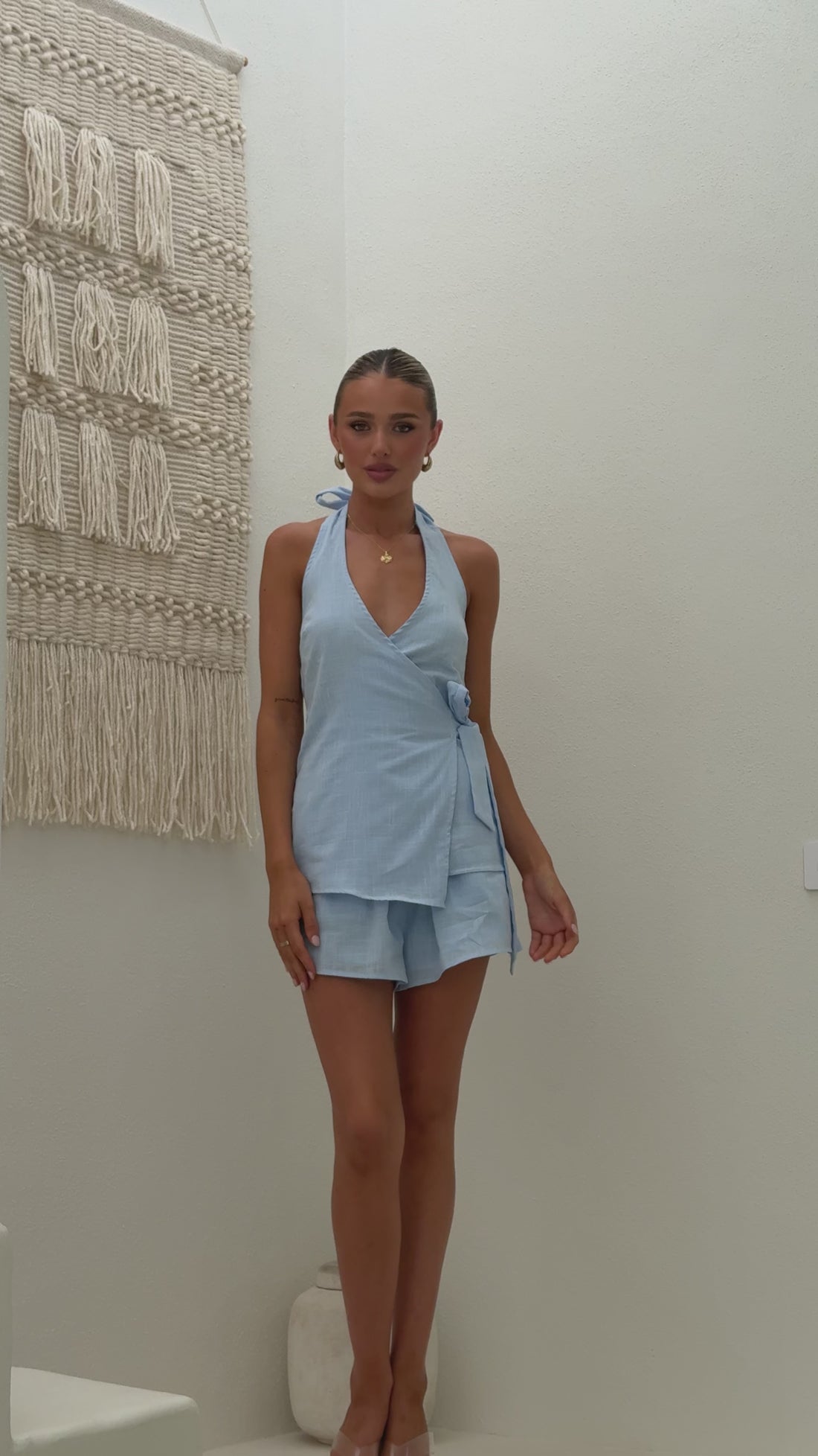 Malencia Wrap Top and Shorts Set - Blue - Billy J