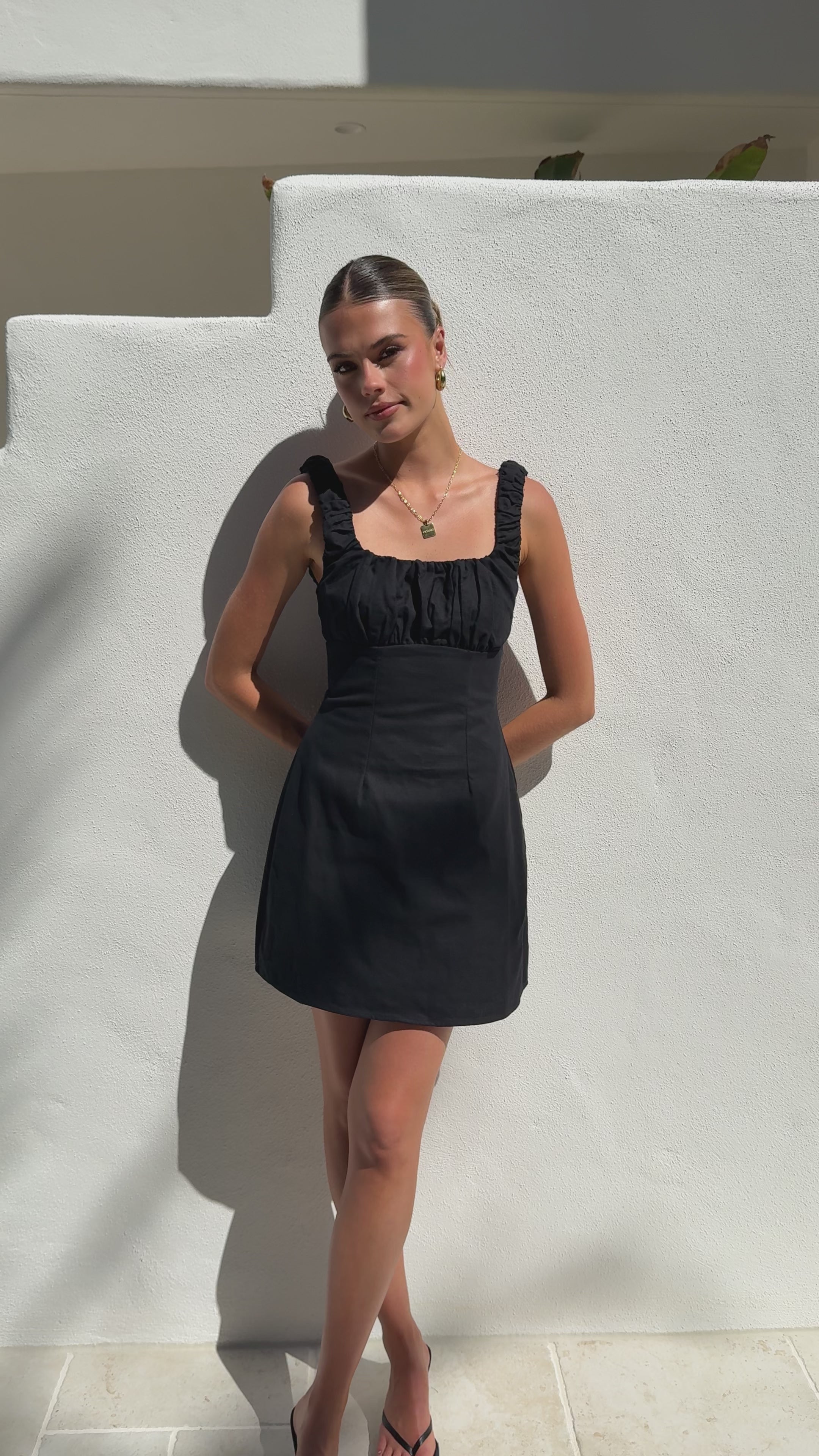 Load video: Adley Mini Dress - Black - Billy J