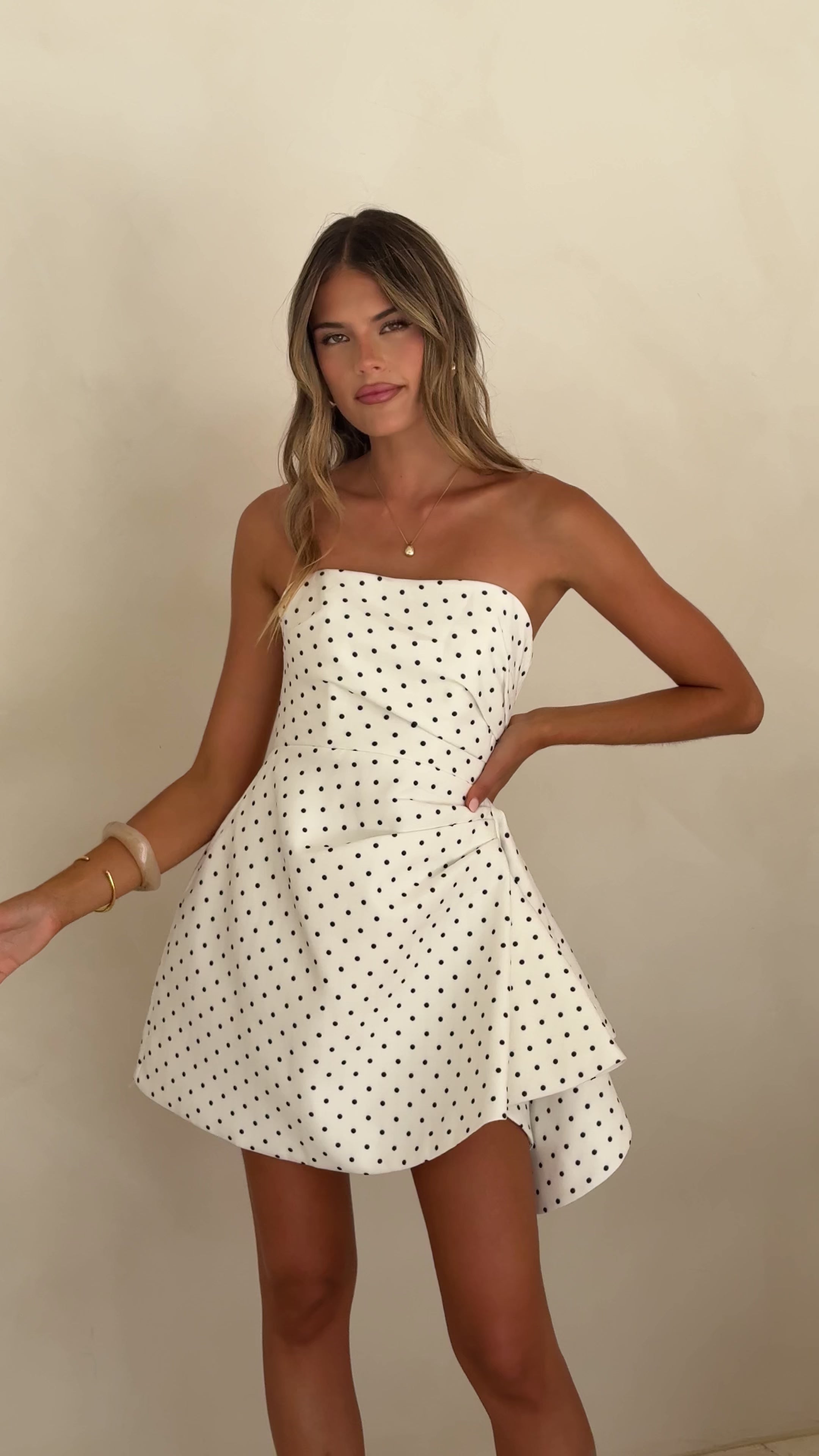 Load video: Hanae Mini Dress - White/Black Polka - Billy J