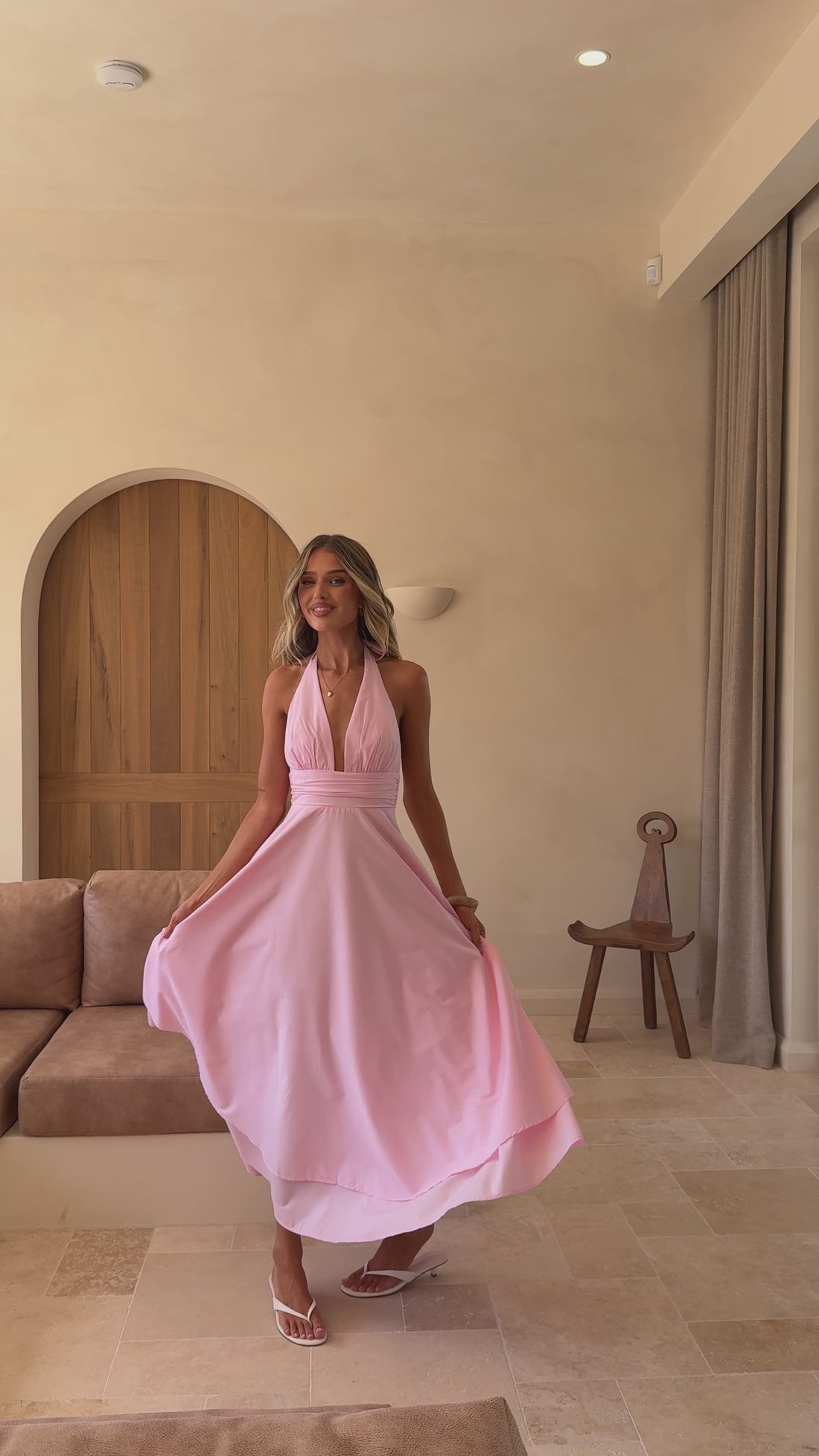halter top ball gown prom dresses Mermaid Halter Neck Corset Pink Prom Dress with Lace Appliques TP1410 Custom Size / Pink main image 1