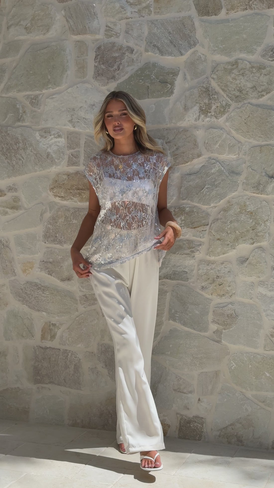 Makaila Sheer Top - Blue Lace/Sequin - Billy J