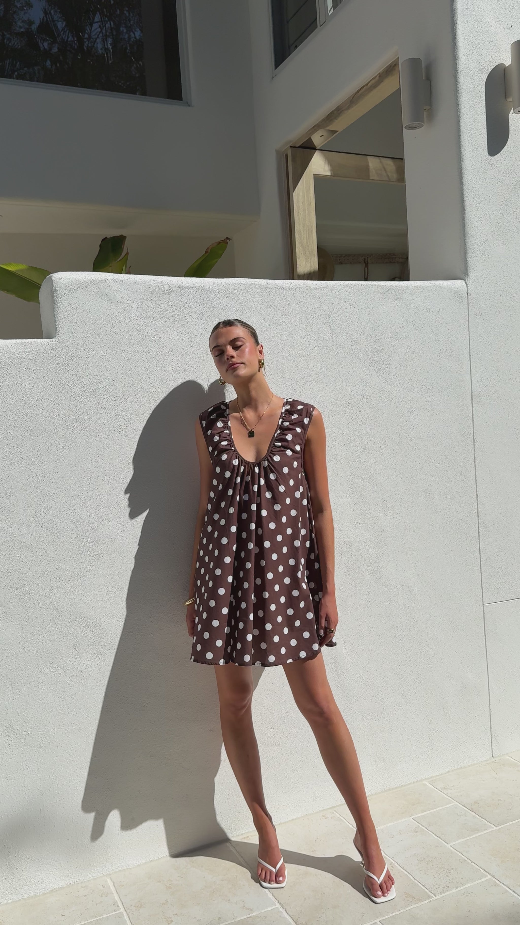Vanessa Oversized Mini Dress - Brown Polka - Billy J