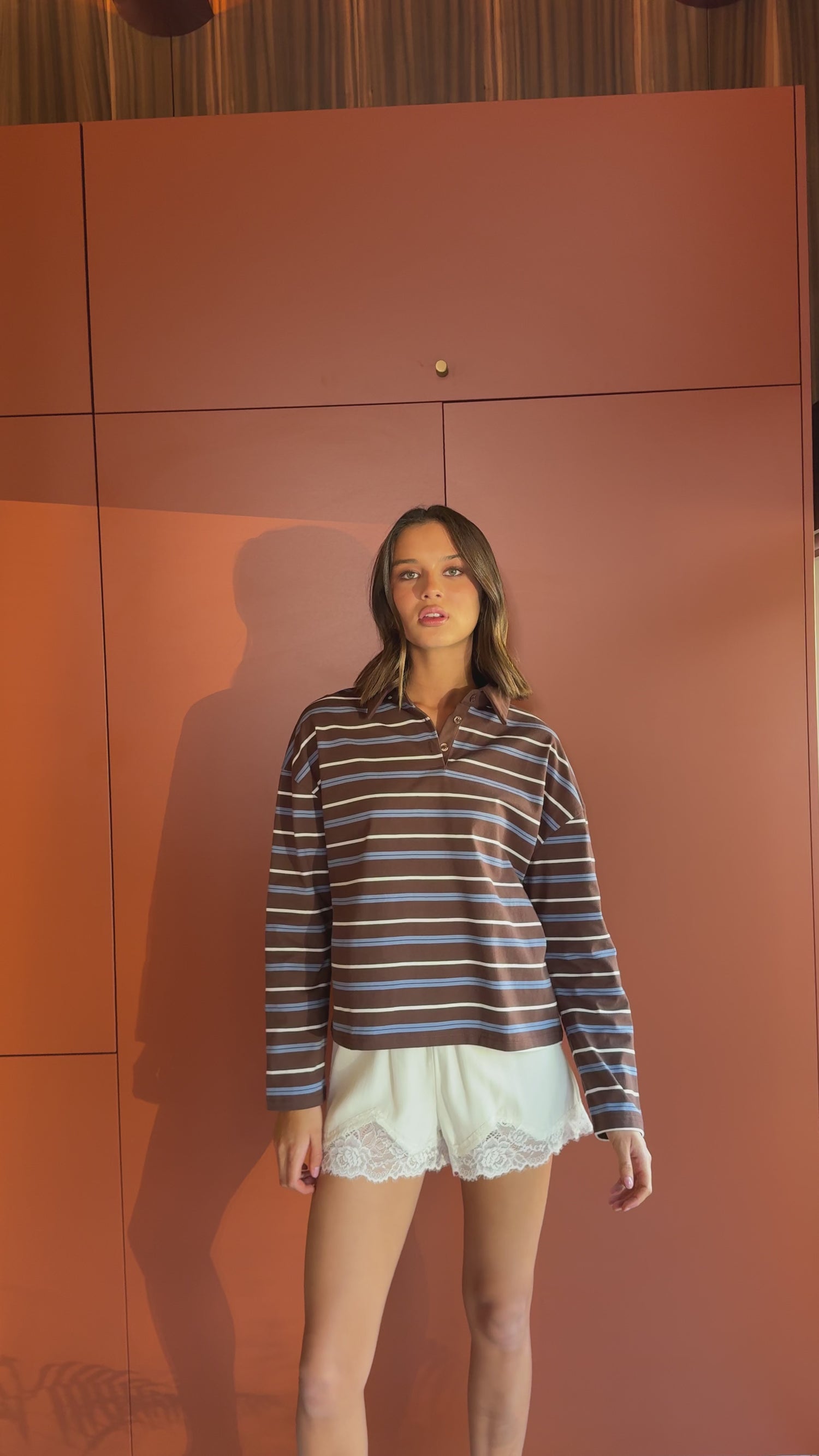 Isha Collared Long Sleeve Top - Brown Stripe - Billy J