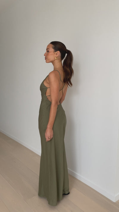 Load and play video in Gallery viewer, Sunset Maxi Dress - Olive
