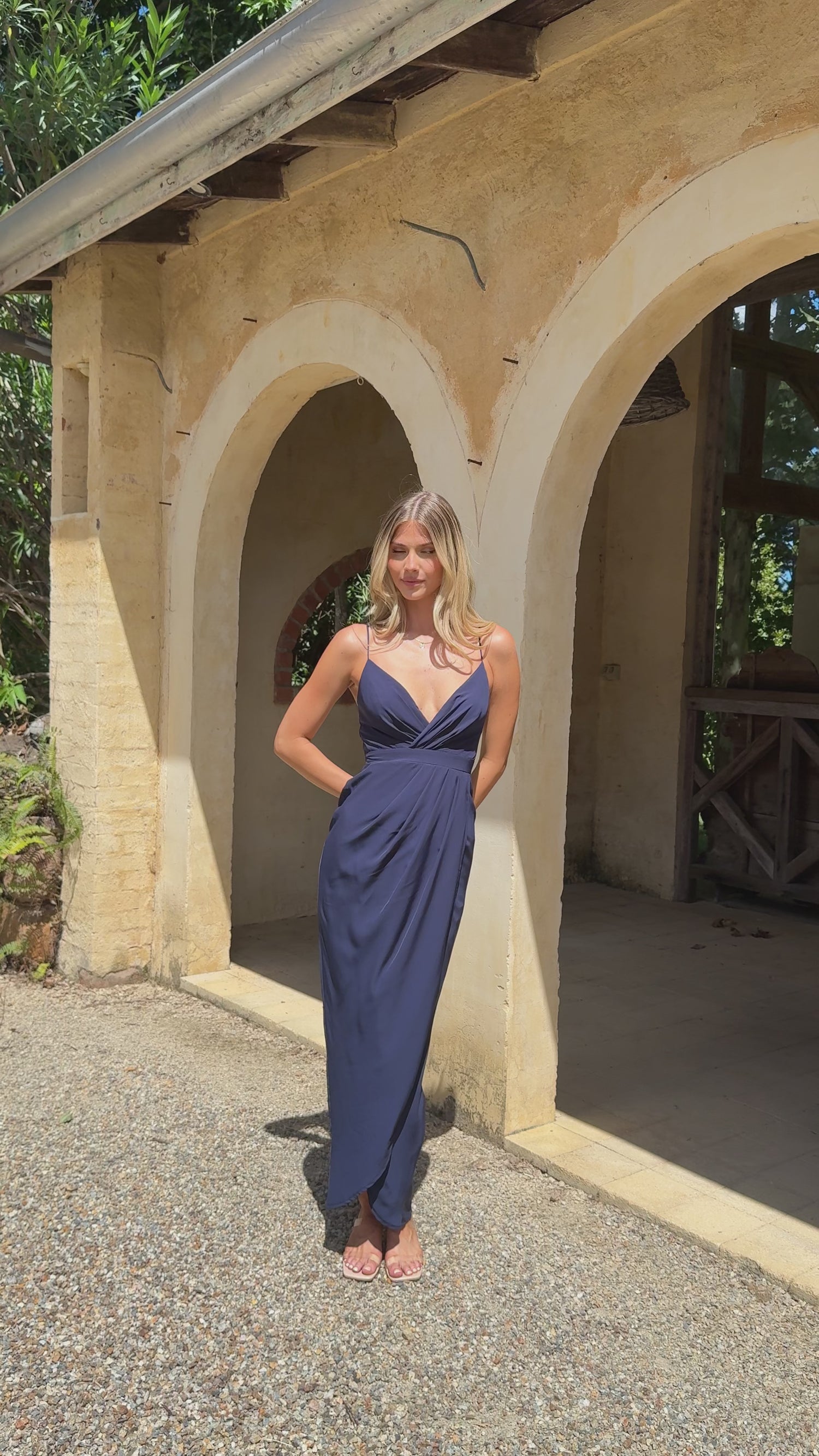 Charlotte Draped Maxi Dress - Navy - Billy J