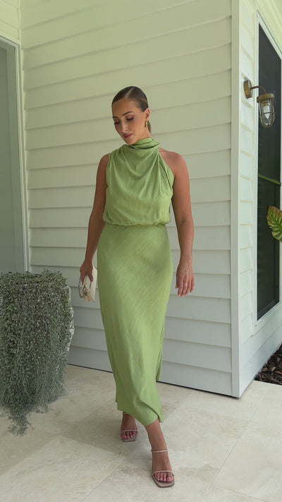 Load and play video in Gallery viewer, Estha Linen Maxi Dress - Green
