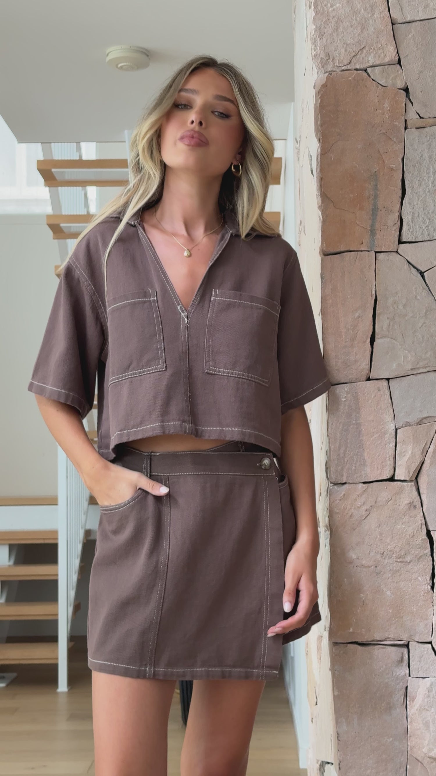 Sarina Crop Top and Skort Set - Chocolate - Billy J