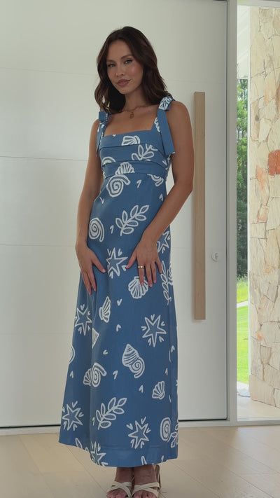 Load and play video in Gallery viewer, Caitlin Maxi Dress - Blue / White
