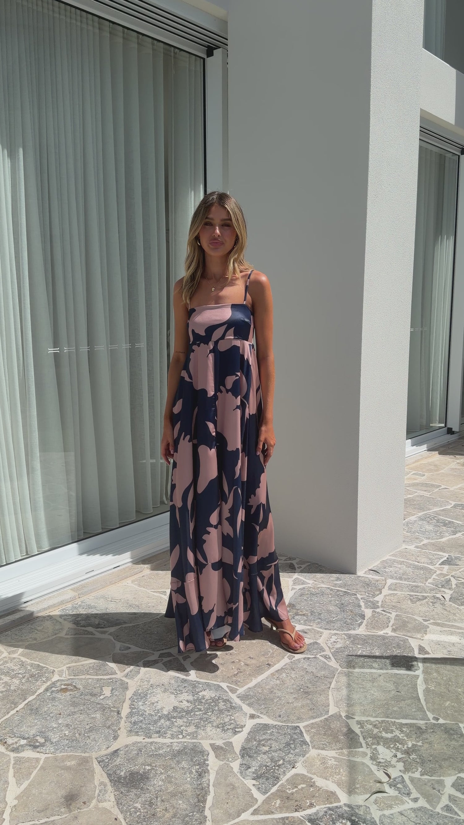 Kaethe Maxi Dress - Navy/Pink Print - Billy J