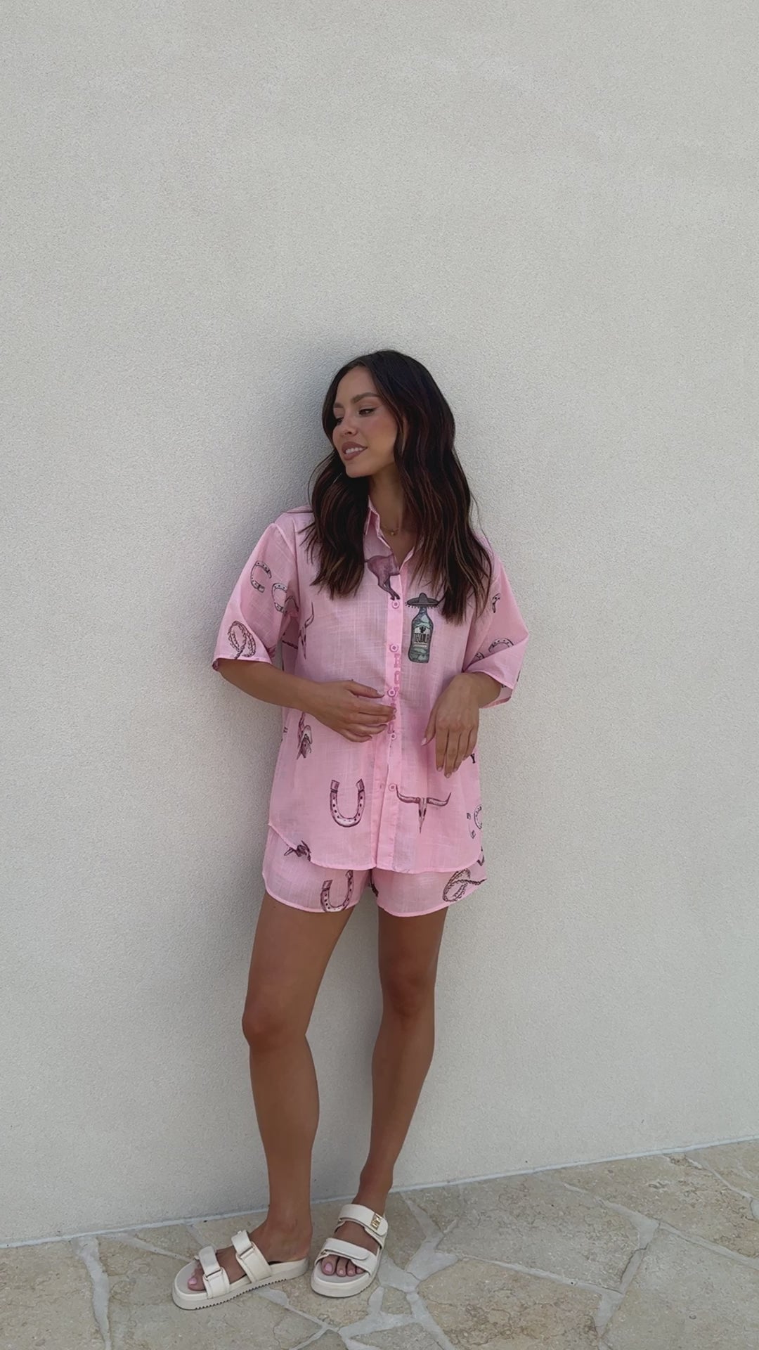 Rodeo Button Up Shirt and Shorts Set - Pink