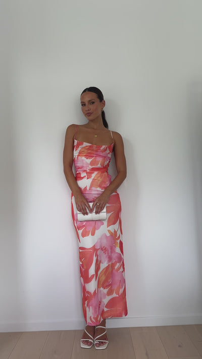 Load and play video in Gallery viewer, Ashley Maxi Dress - Pink/Orange Floral
