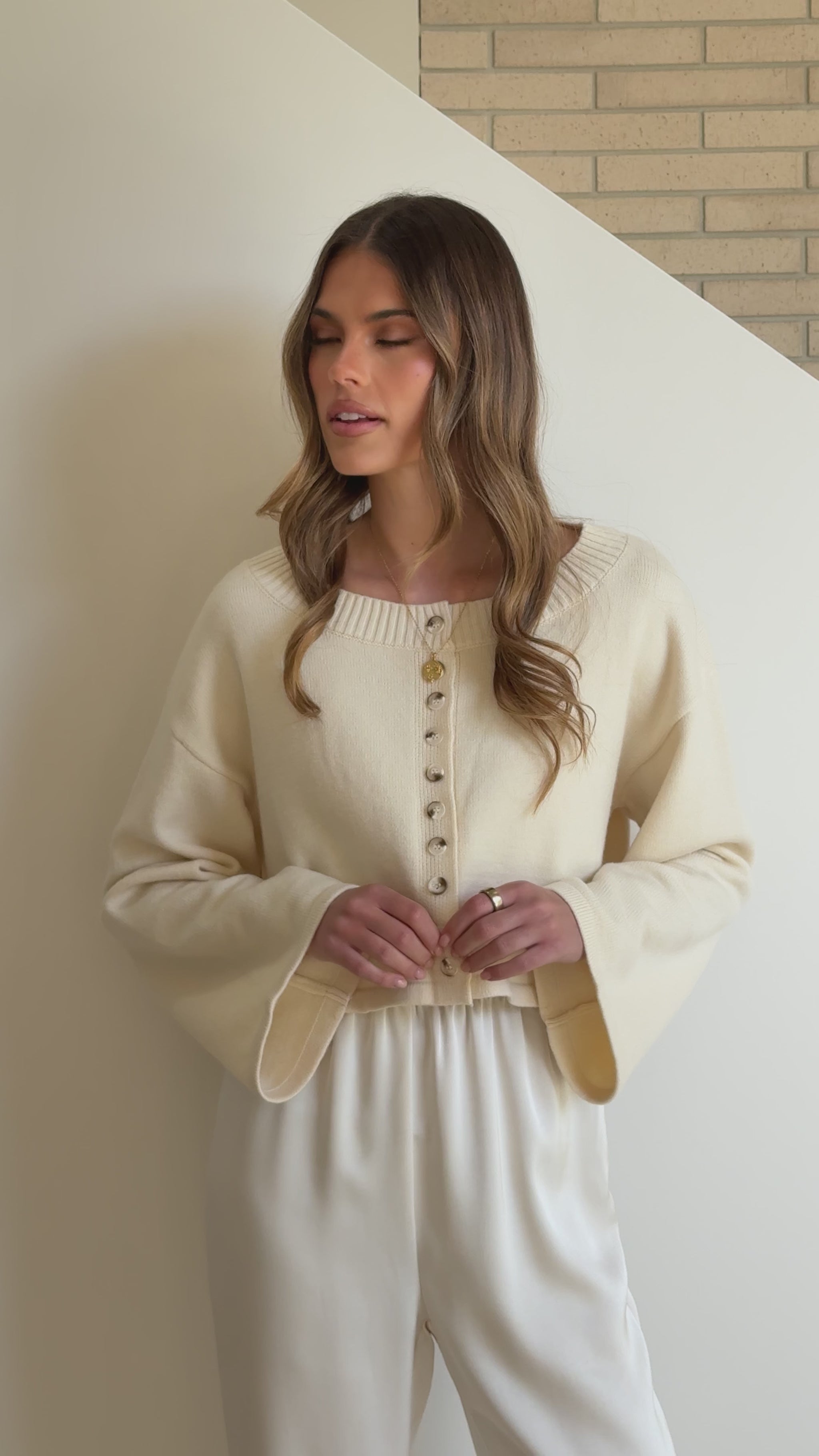 Isako Button Up Long Sleeve Top - Cream - Billy J