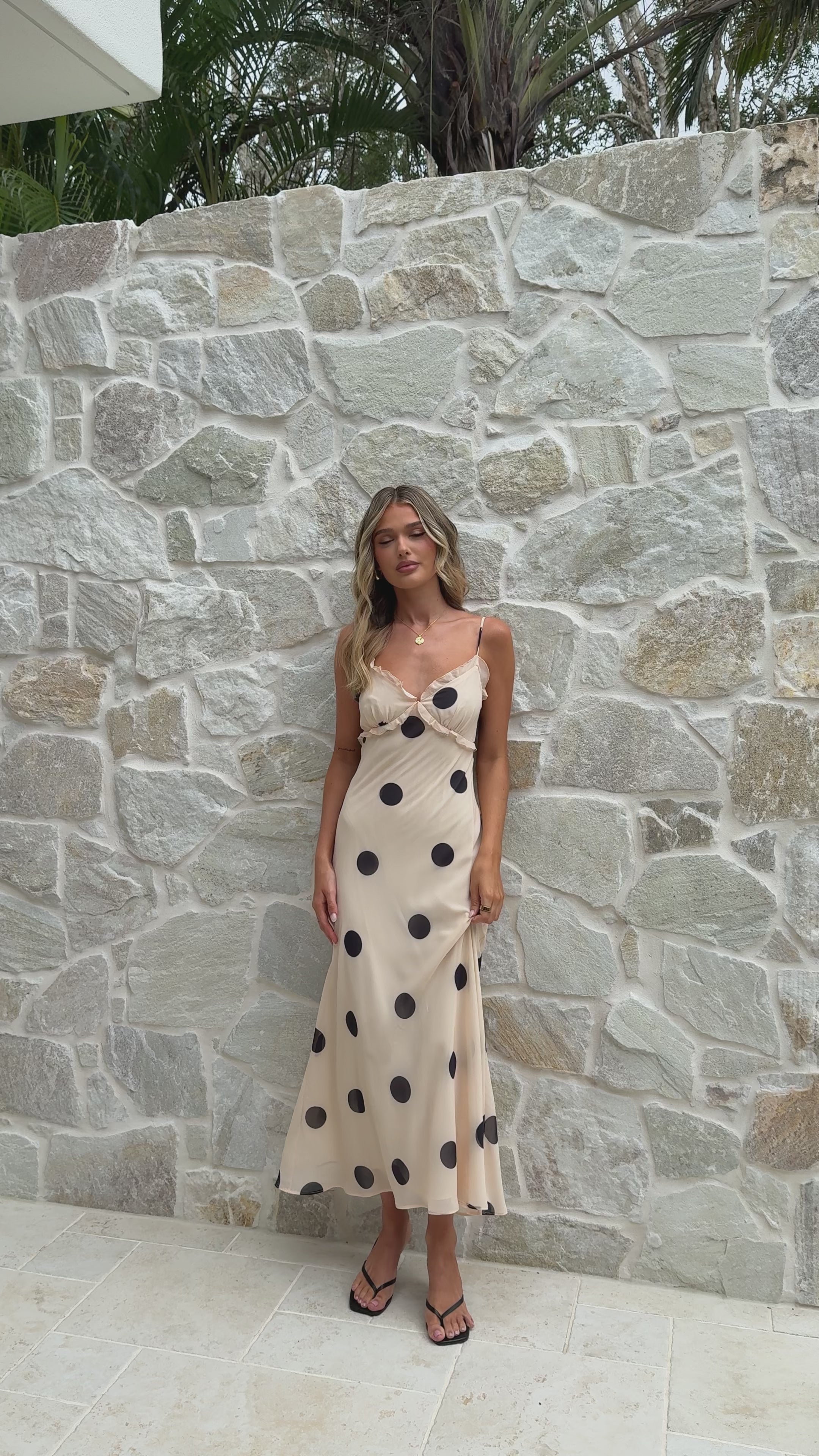 Load video: Jianna Maxi Dress - Cream/Black Polka Dot - Billy J
