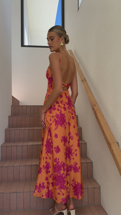 Load and play video in Gallery viewer, Margie Midi Dress - Orange / Pink Floral
