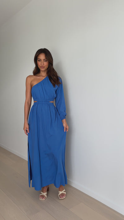 Load and play video in Gallery viewer, Skye One Shoulder Midi Dress - Cerulean
