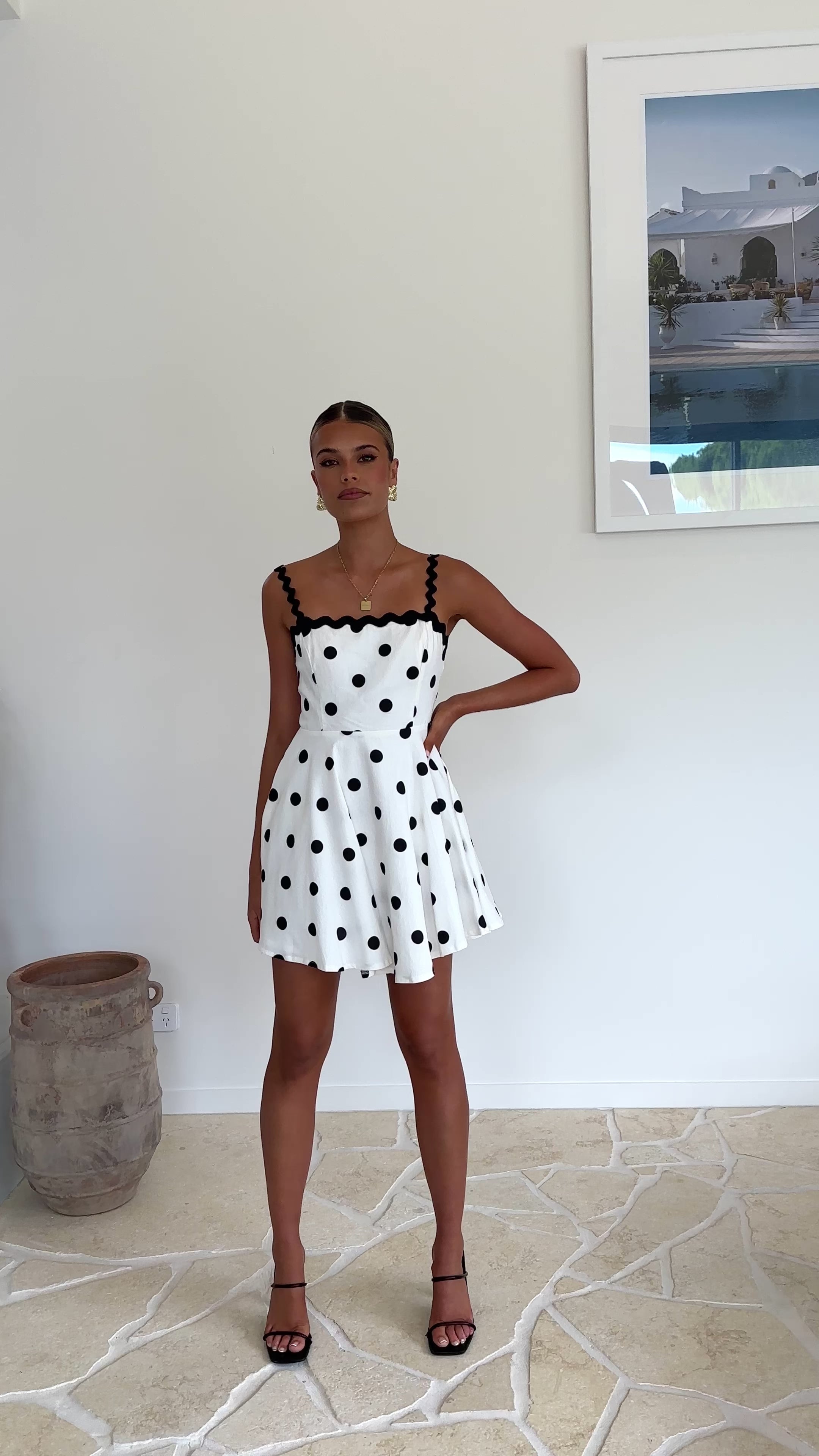 Lys Mini Dress - White/Black Spot