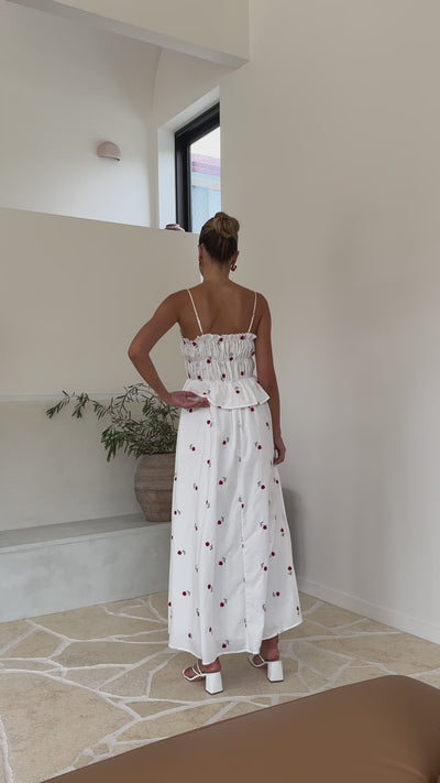 Load and play video in Gallery viewer, Misty Maxi Dress - White / Red Floral - Billy J
