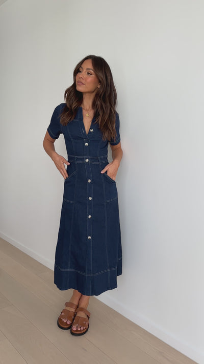 Load and play video in Gallery viewer, Laddie Midi Dress - Indigo
