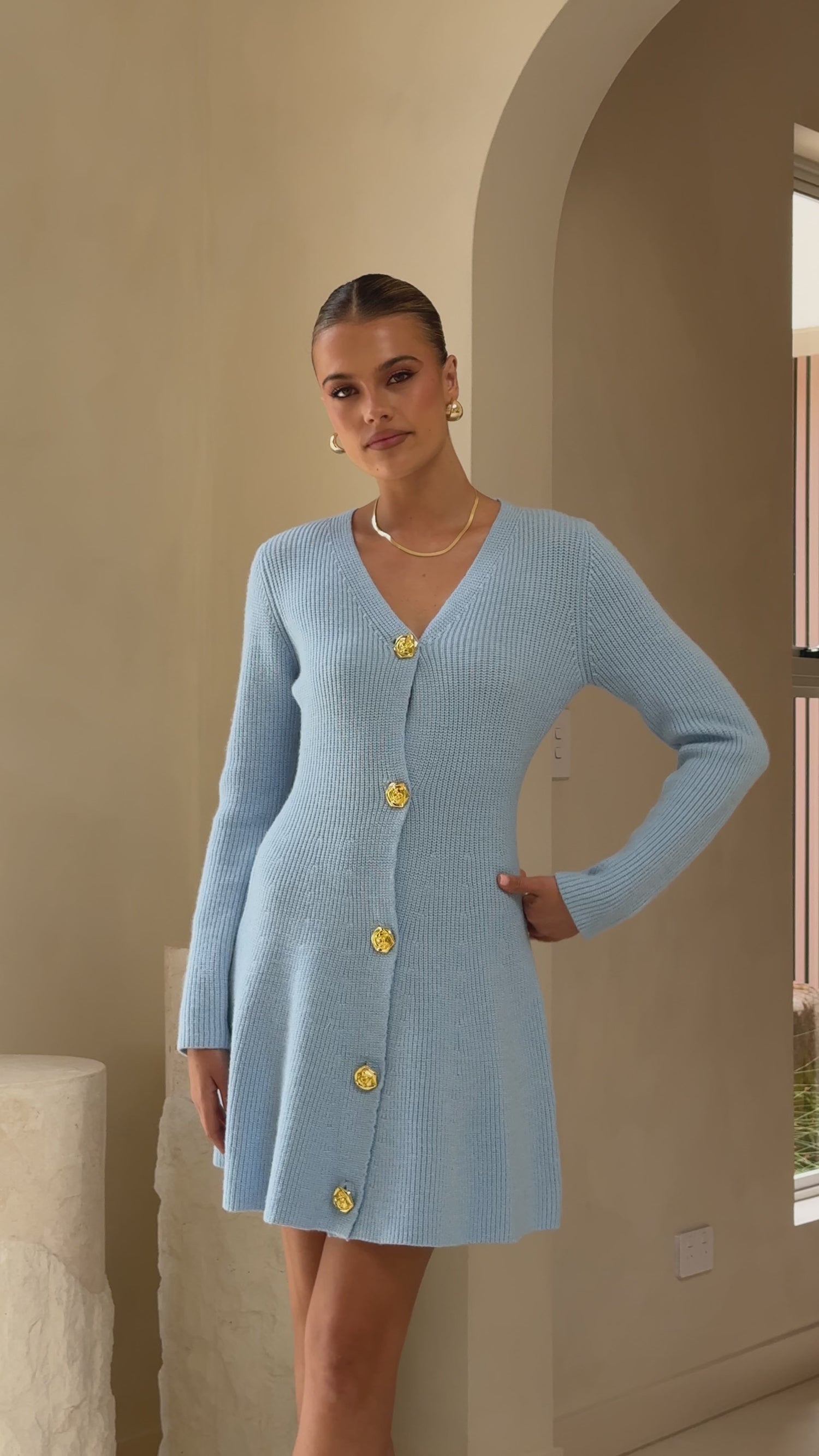 Catarina Long Sleeve Mini Dress - Blue - Billy J