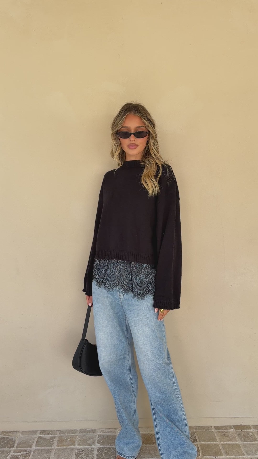 Kylan Lace Trim Sweater - Black - Billy J