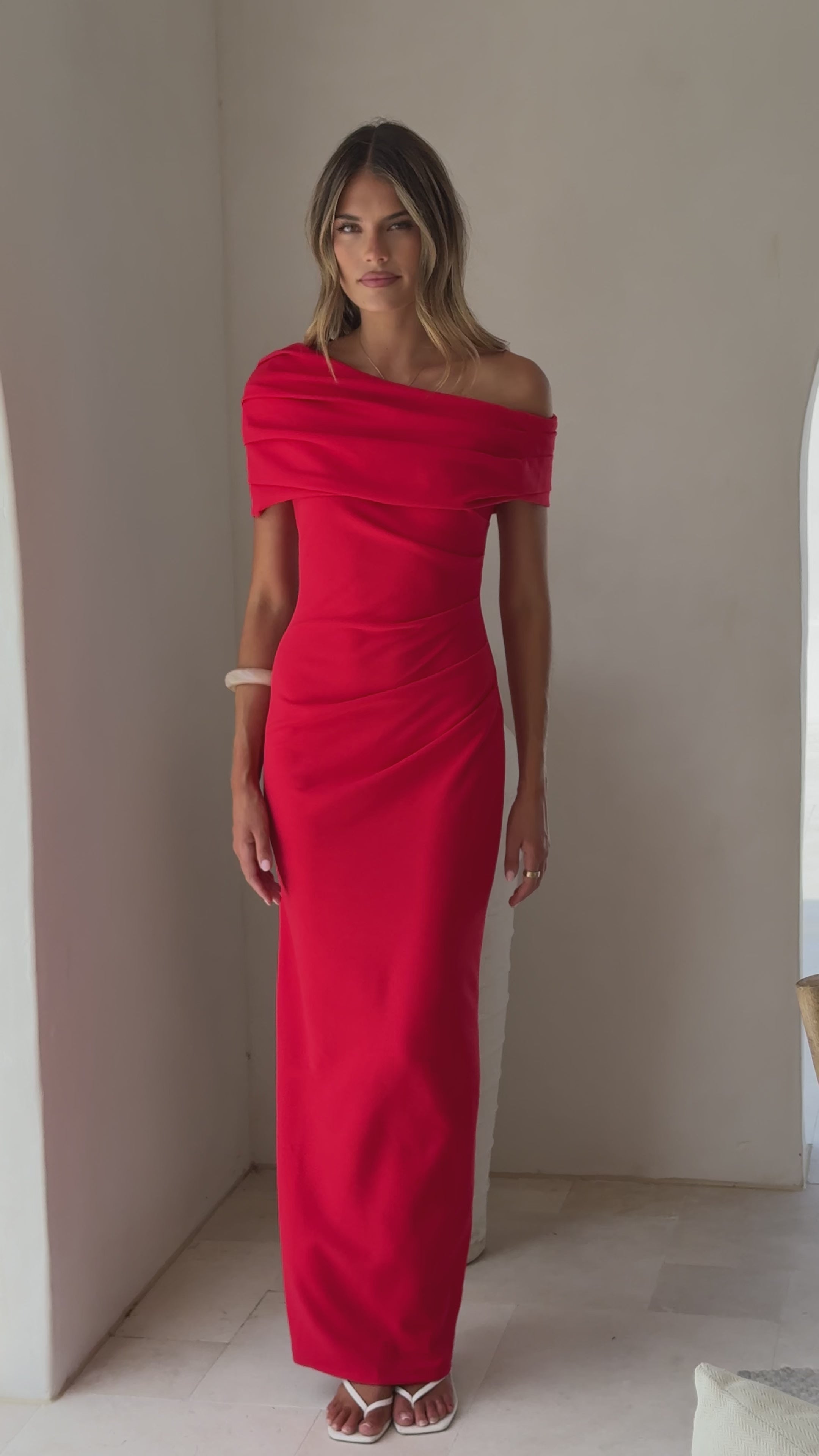 Load video: Telaia Maxi Dress - Red - Billy J