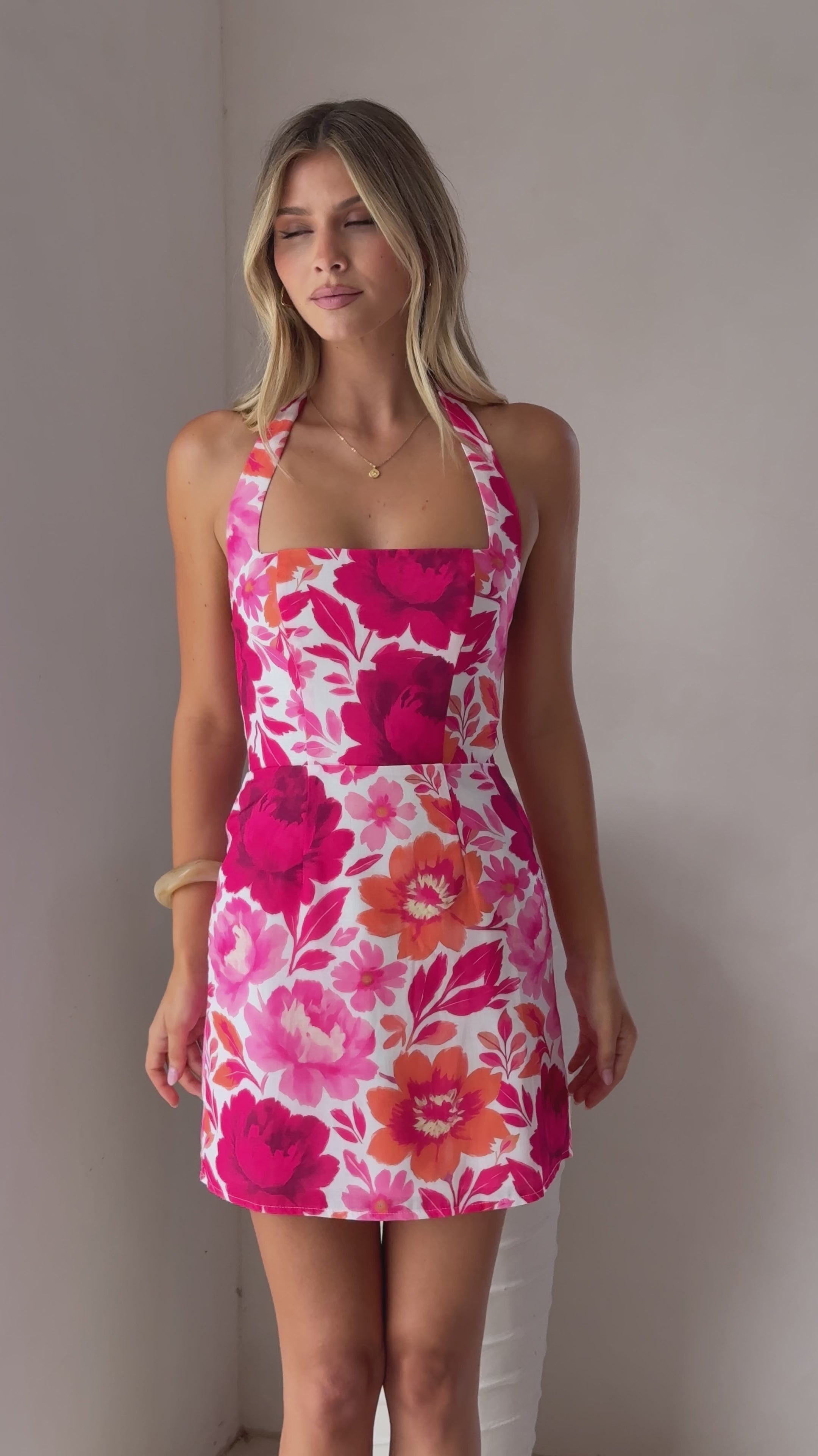 Load video: Madelyn Mini Dress - Pink Floral - Billy J