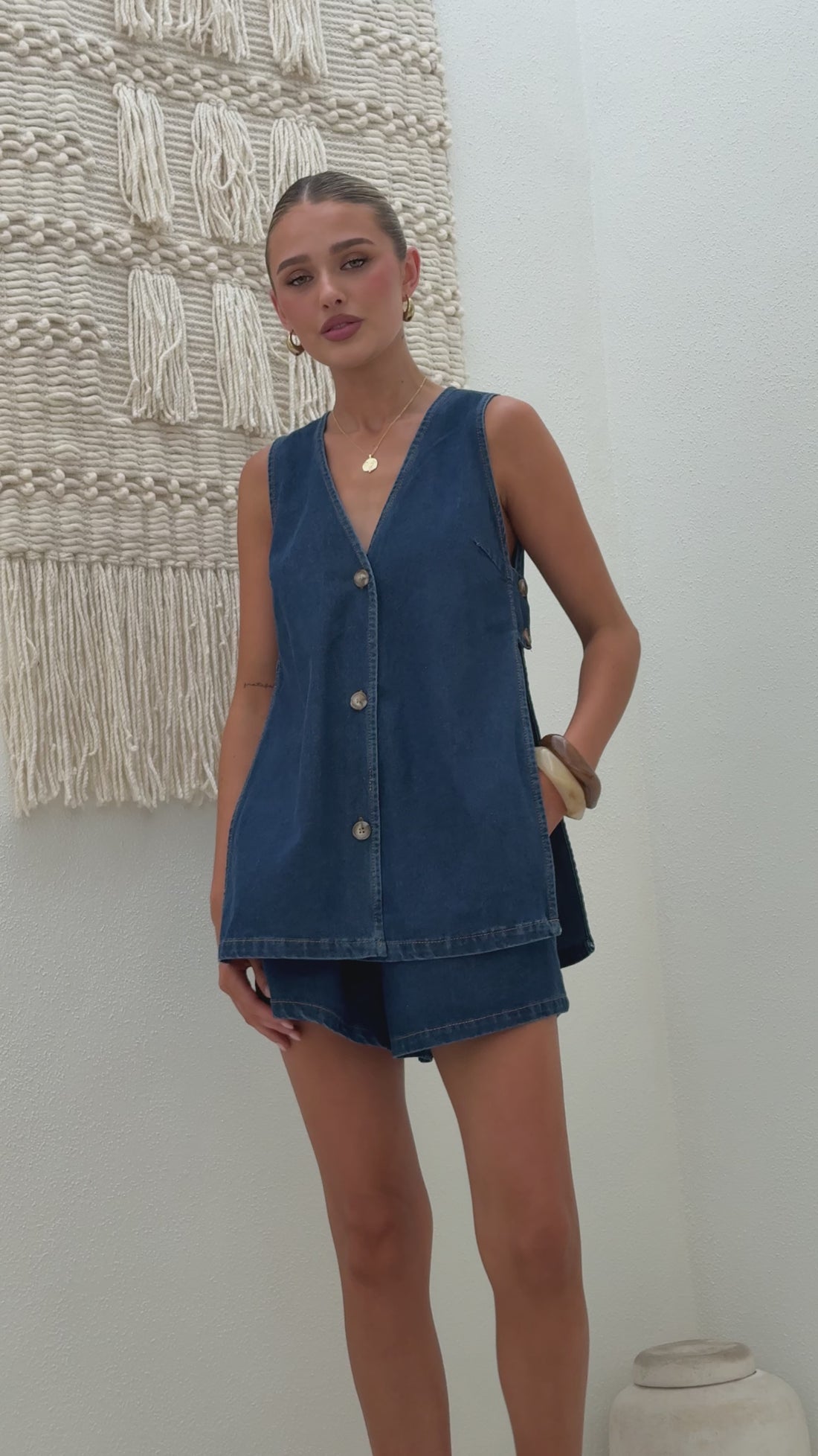 Hayley Vest and Shorts Set - Dark Denim - Billy J