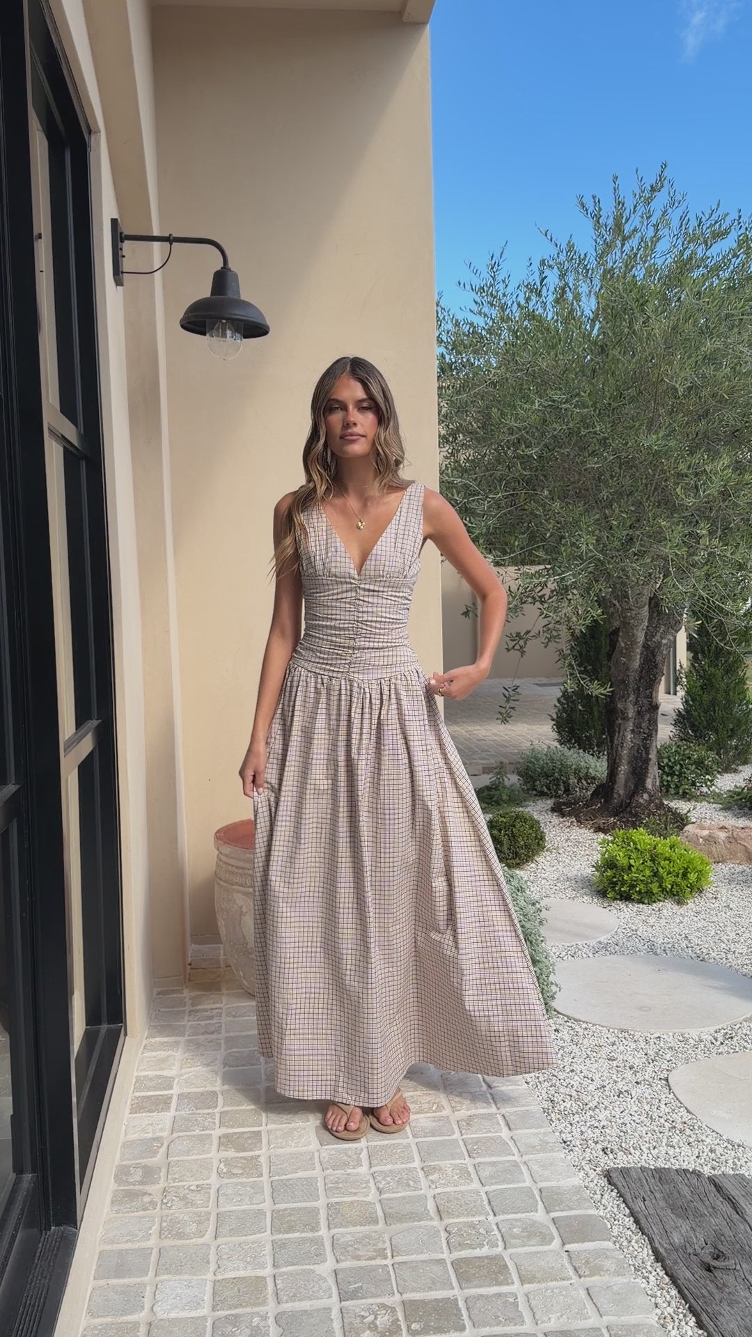 Sanya Maxi Dress - Beige Check - Billy J