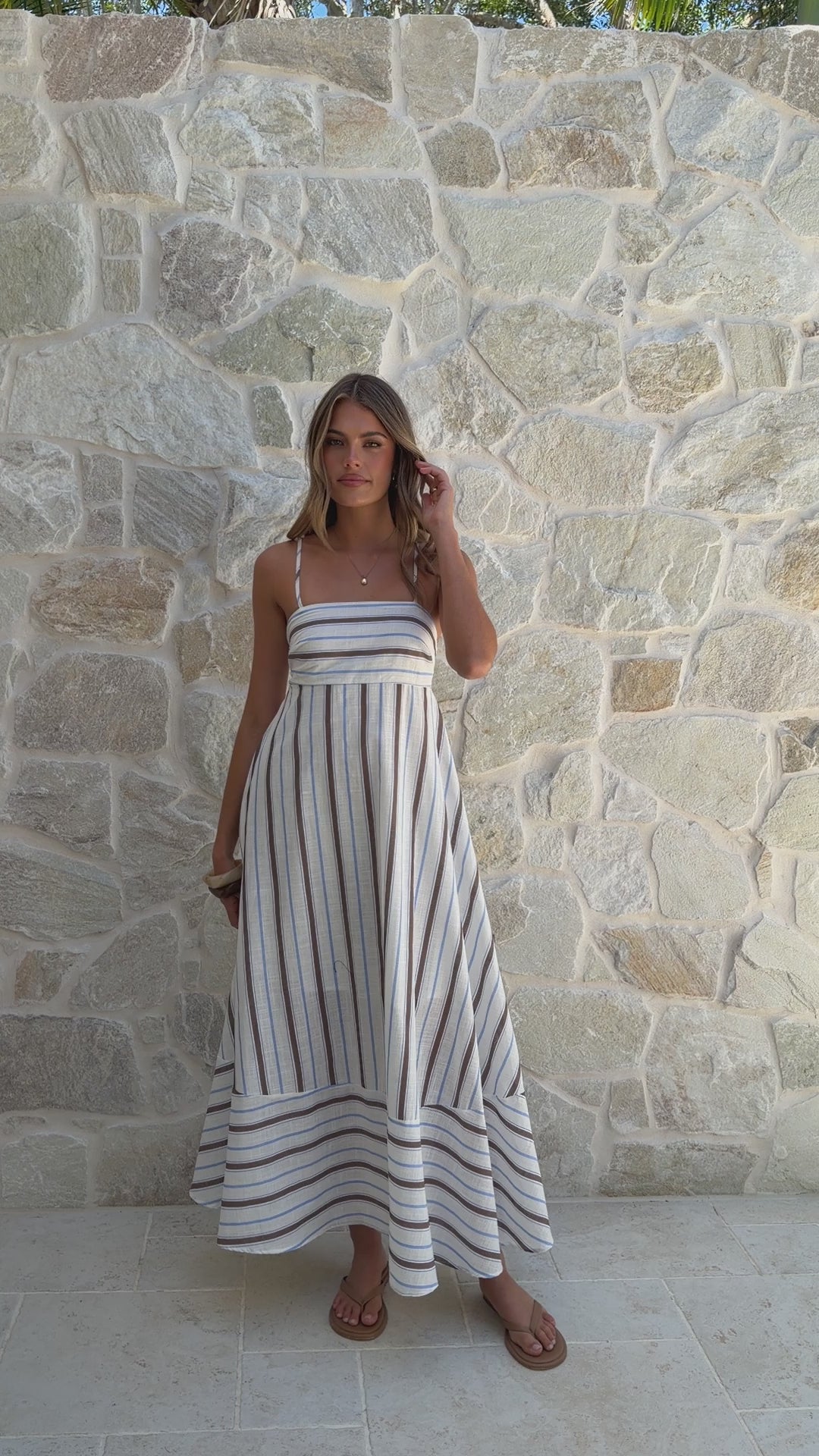 Load video: Marcel Maxi Dress - Choc/Blue Stripe - Billy J