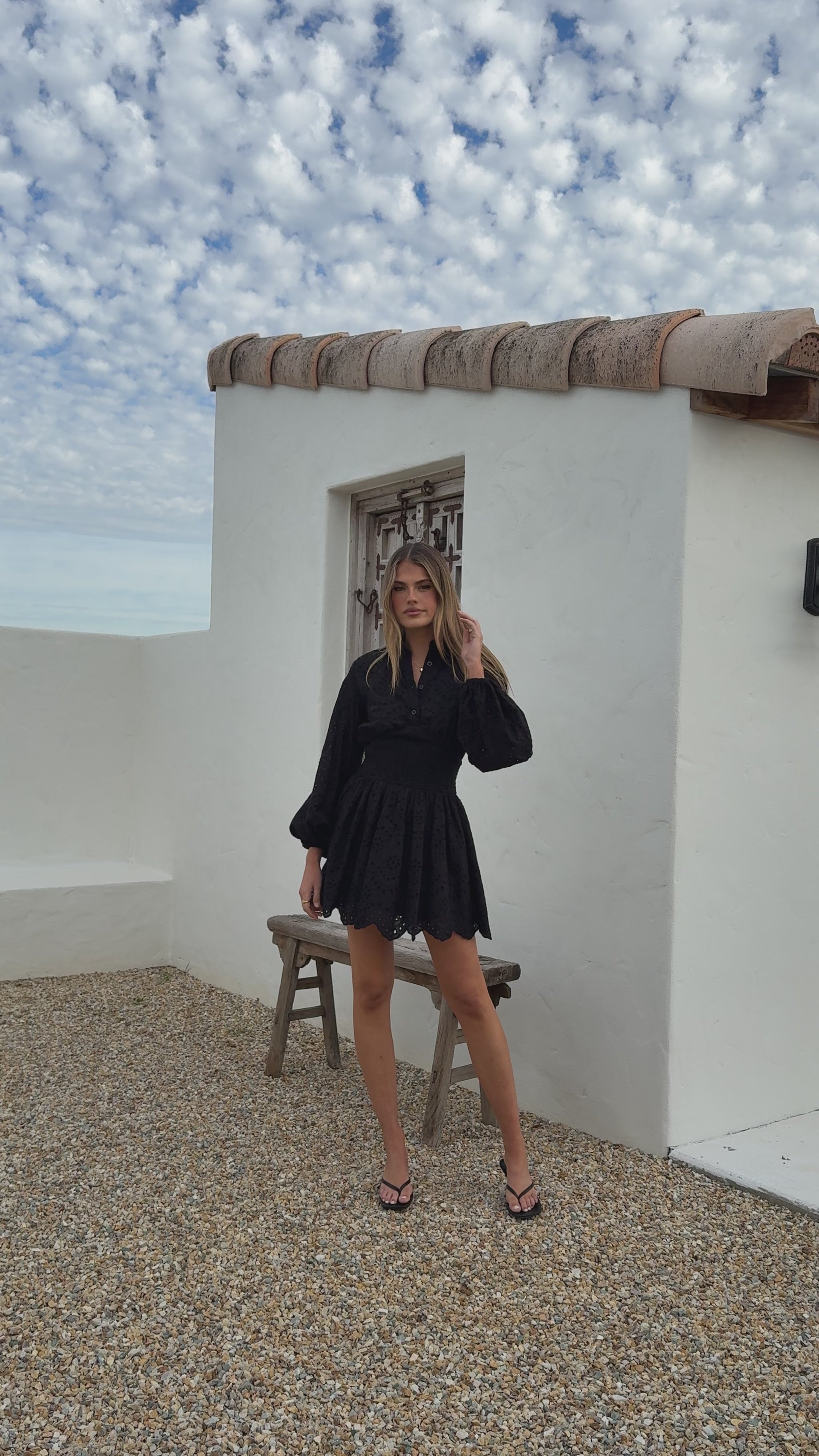 Brittney Long Sleeve Mini Dress - Black - Billy J