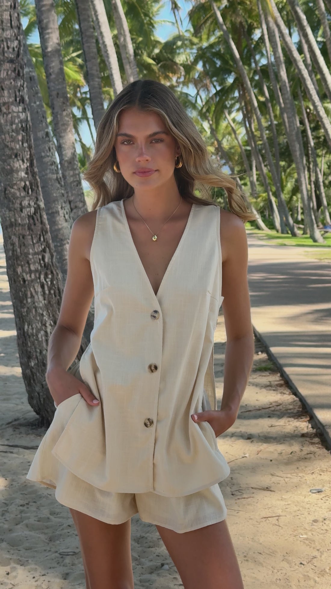 Hayley Vest and Shorts Set - Beige - Billy J